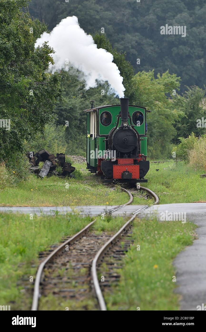 Zbysov, Repubblica Ceca. 18 luglio 2020. Il Museo delle ferrovie industriali rappresenta sulla ferrovia ex-service Zastavka u Brna - Zbysov la sua collezione di veicoli per il trasporto ferroviario, come esposizione statica e anche come una corsa speciale di treni storici con locomotiva a vapore, carri coperti escursionistici, Carri per biciclette e su misura anche cargo e altri treni speciali a Zbysov, vicino a Brno, Repubblica Ceca, 18 luglio 2020. Credit: Vaclav Salek/CTK Photo/Alamy Live News Foto Stock