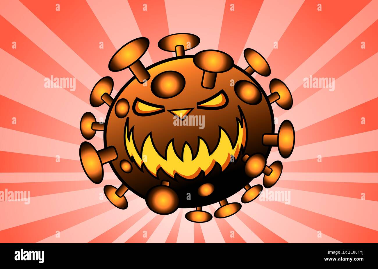 Malattia batteri virus cartone animato su rosso ombra grande boom. Illustrazione Vettoriale