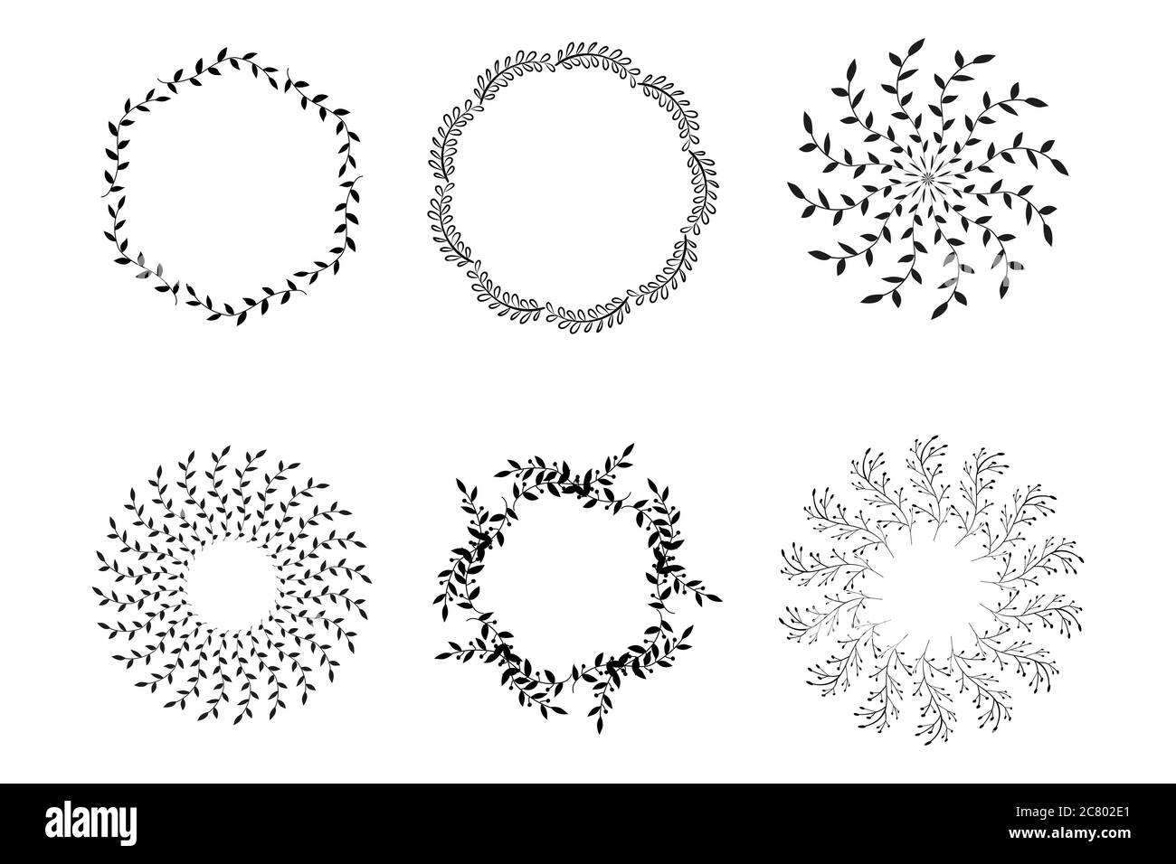 Set wreaths e laurel.Hand dipinte verdi rami, foglie, foglie, petali elementi decorativi Illustrazione Vettoriale