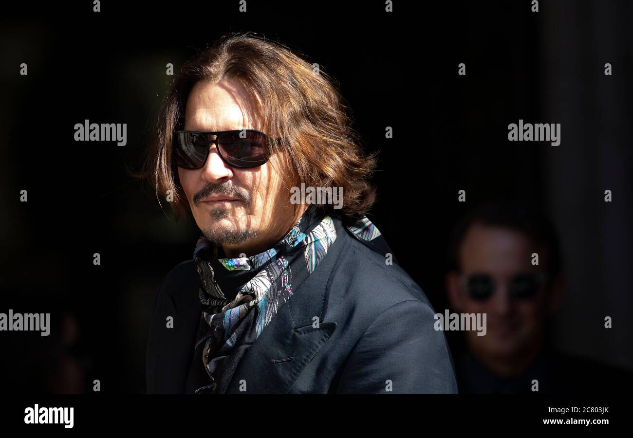 pic mostra: Johnny Depp arriva oggi l'High Court a Londra. 20.7.20 Amber udì che l'ex moglie avrebbe dovuto iniziare la sua testimonianza Pictu Foto Stock