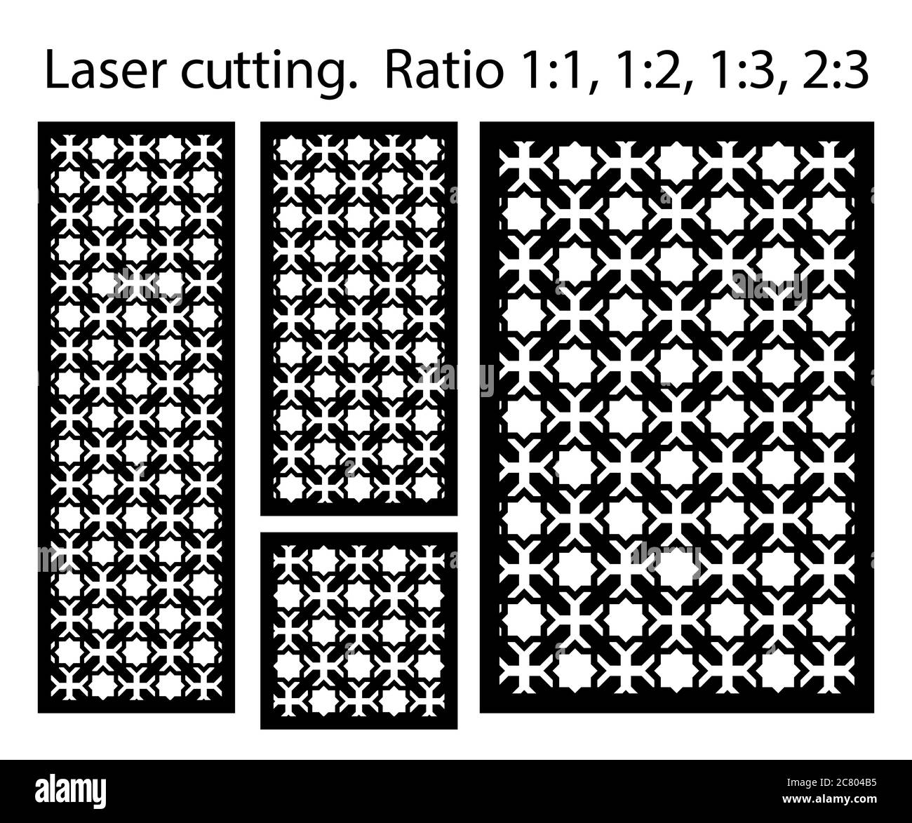 Template del pannello vettoriale per il taglio laser. Decorazioni a CNC, design jali, divisorio interno. Modello di taglio laser islamico arabico Illustrazione Vettoriale