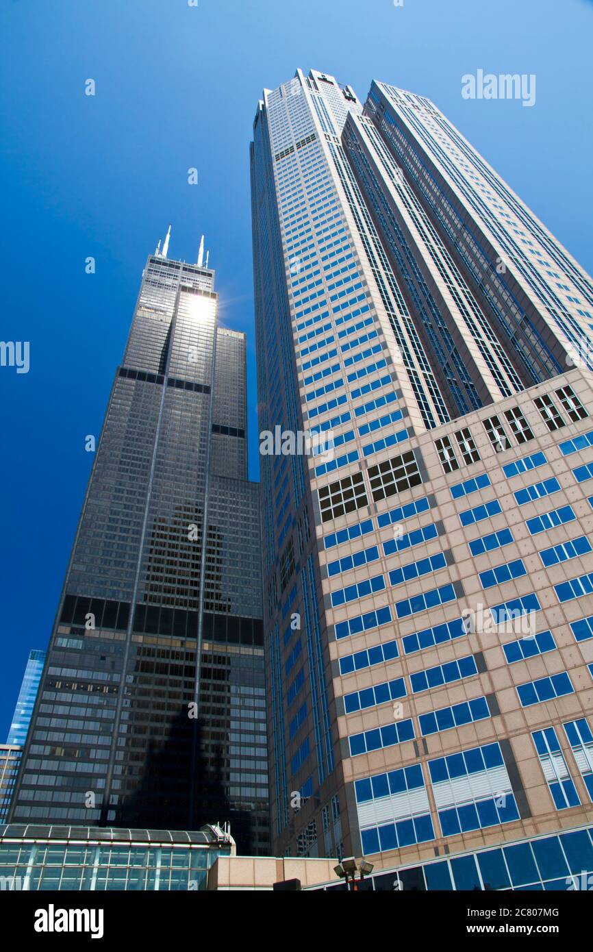 Vista sulla strada della torre Willis (ex Sears Tower). Chicago, Illinois, Stati Uniti Foto Stock