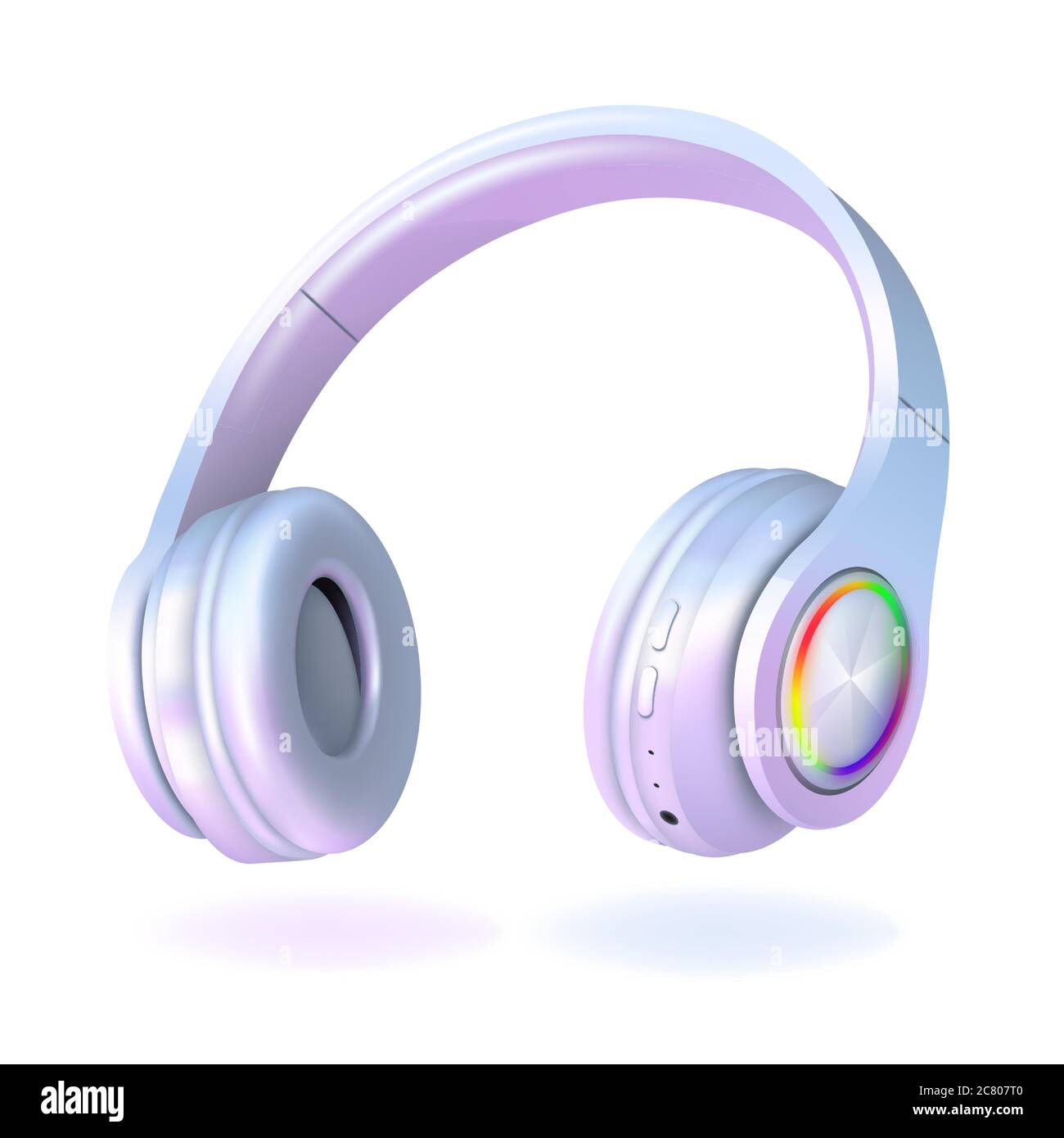 Cuffie bianche e perlate isolate su sfondo bianco, realistiche illustrazioni vettoriali. Illustrazione Vettoriale