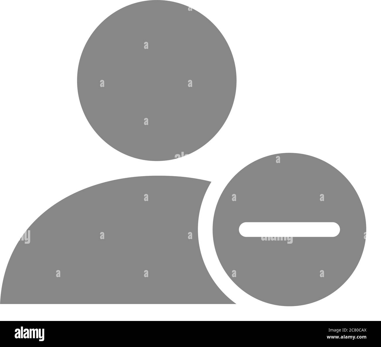 Profilo utente con icona grigia meno. Cliente rifiutato, simbolo di annullamento dell'inseguimento Illustrazione Vettoriale