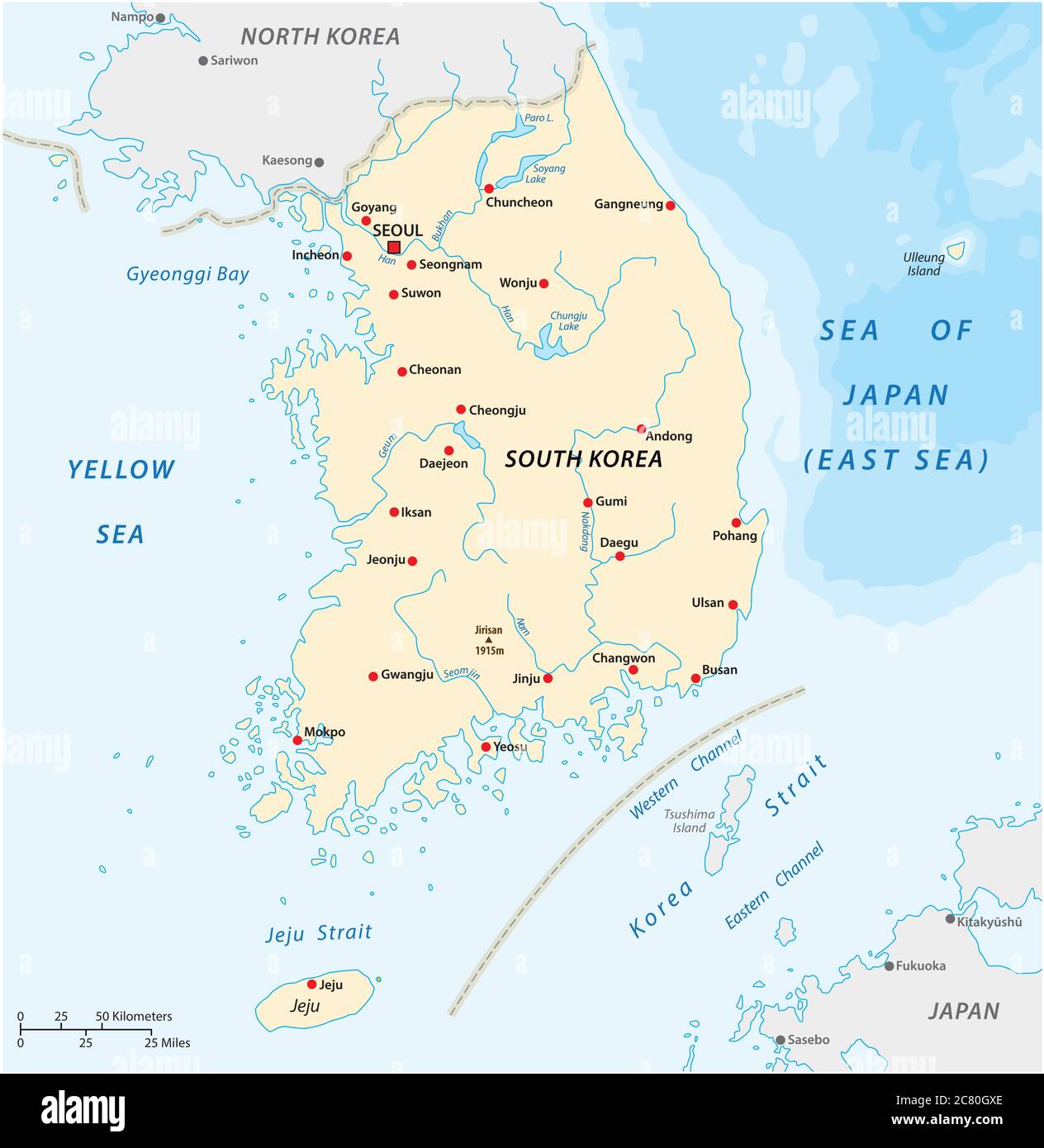 Mappa vettoriale della Repubblica di Corea Illustrazione Vettoriale