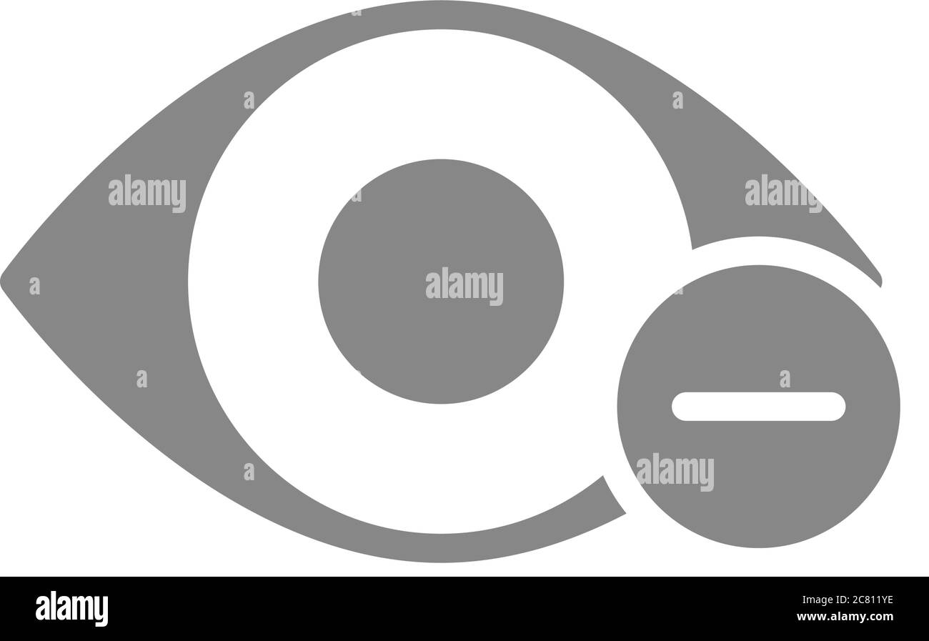 Occhio umano con icona grigia meno. Sistema visivo della malattia, simbolo della miopia Illustrazione Vettoriale