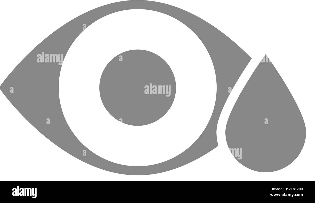 Occhio umano con icona grigia. Collirio, medicina, lacrime simbolo Illustrazione Vettoriale