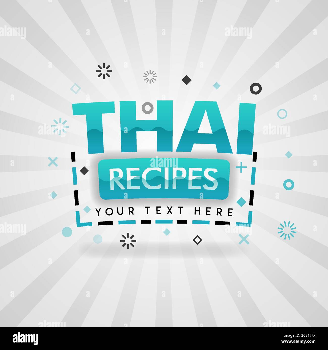 Logo verde per ricette thailandesi. Per app di copertina, prenotazione di ristoranti, siti web di prodotti alimentari, ricette alimentari, industria alimentare finger food, ricette semplici e veloci, gr Illustrazione Vettoriale