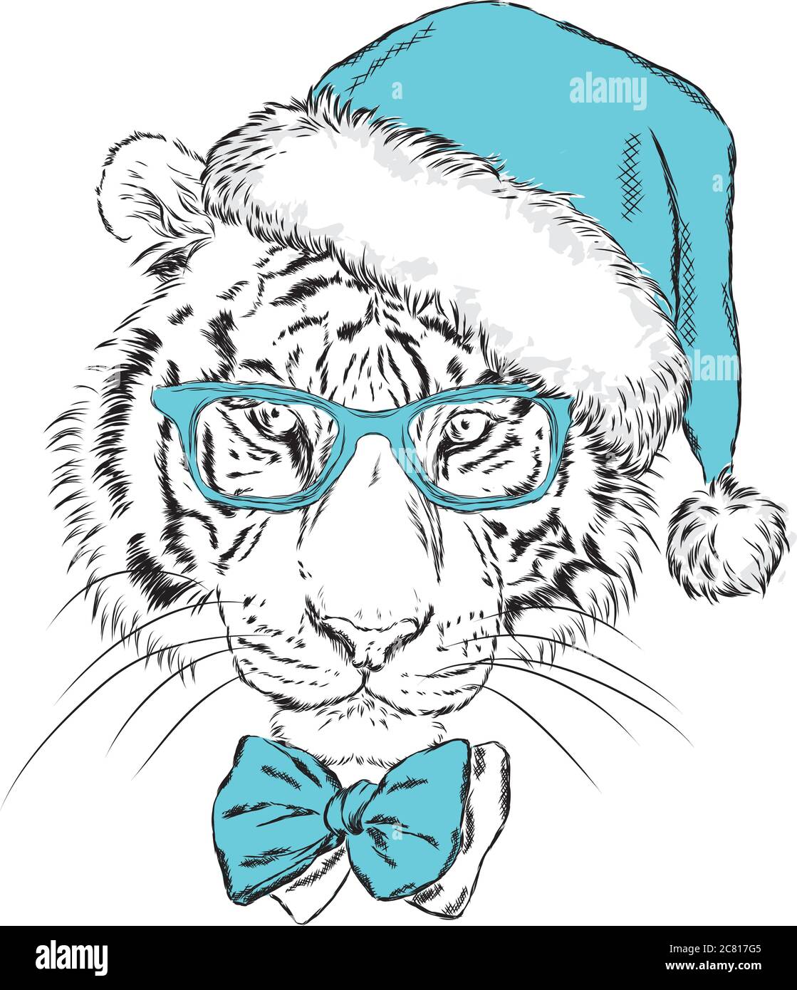 Tiger nel cappello di Natale e occhiali da sole. Stampare su una cartolina  o un poster. Illustrazione vettoriale. Tessera vacanze. Capodanno e Natale. Babbo  Natale Immagine e Vettoriale - Alamy