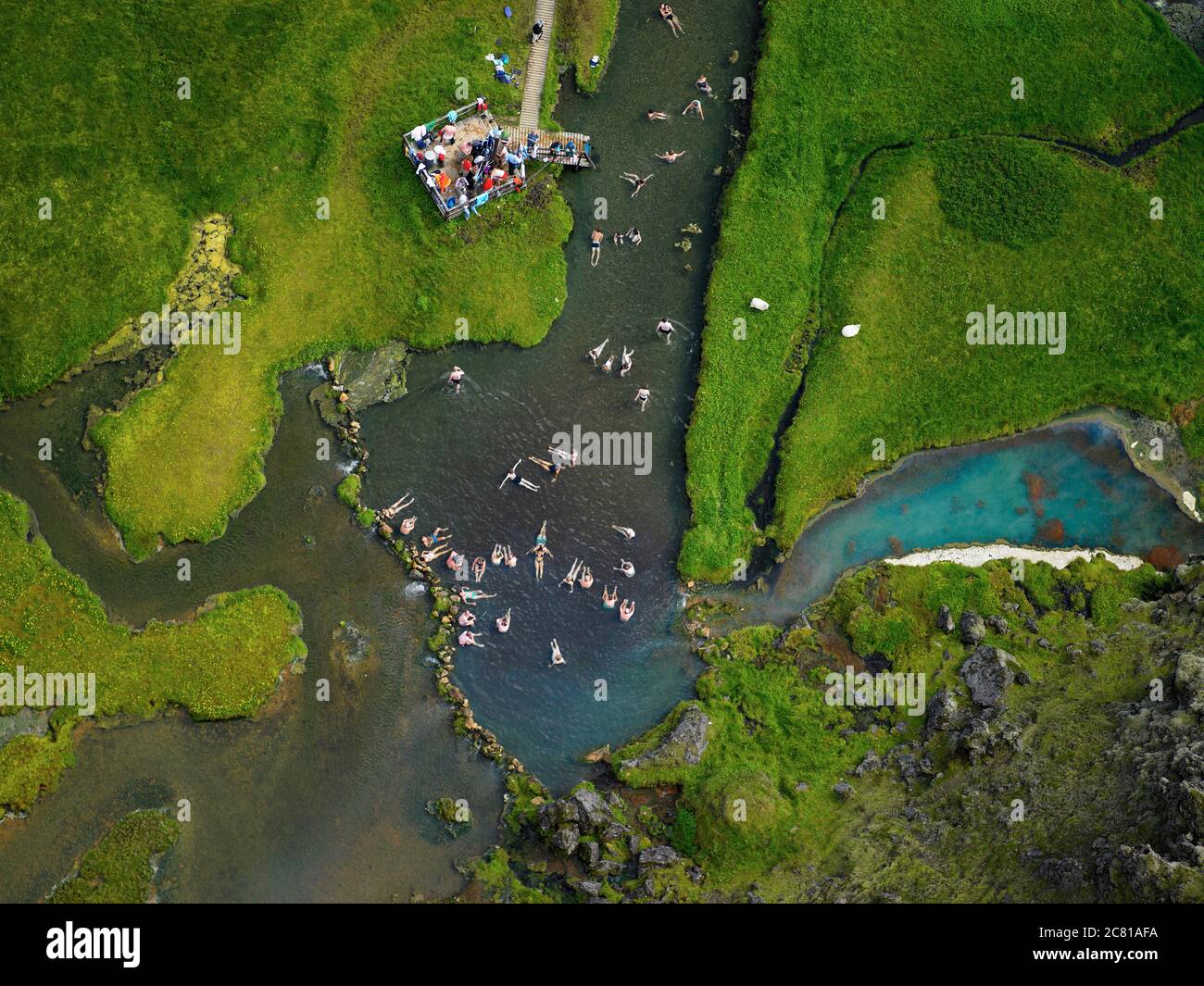 Vista aerea della piscina geotermica in Islanda Foto Stock