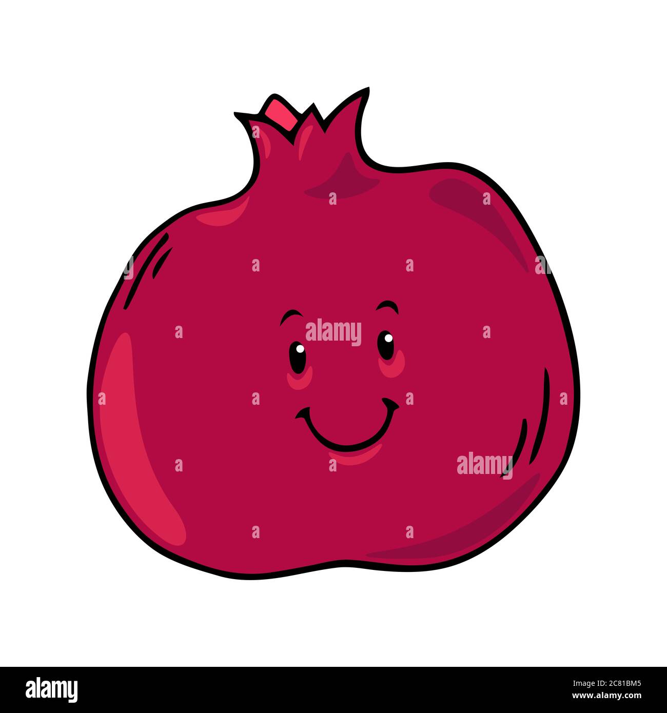 Illustrazione vettoriale sorridente disegnata a mano con un contorno nero colorato. Cartone animato verdure e frutta concetto di carattere. Foto Stock