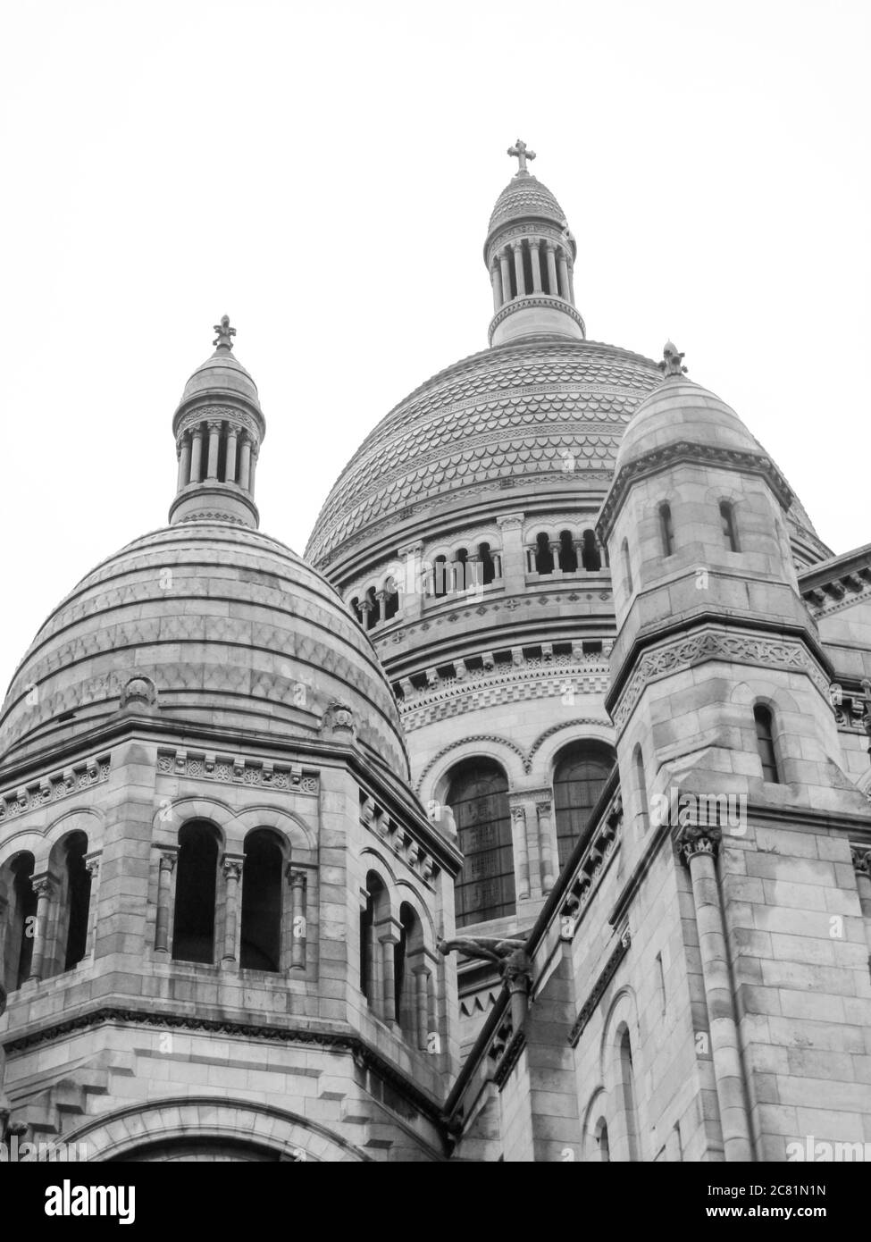 Cupole della basilica del Sacro Corano, fotografate a Monocrome, a Montmartre, Parigi, Francia Foto Stock