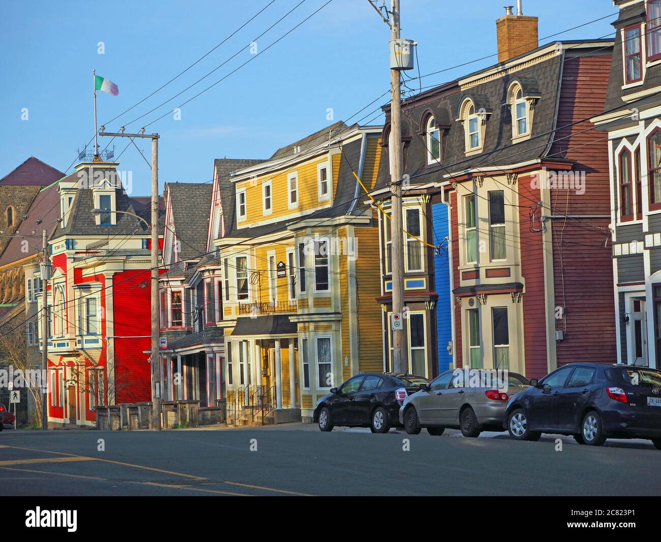 Victoria Hall e Jelly Bean case, St Johns, Terranova, Canada Foto Stock