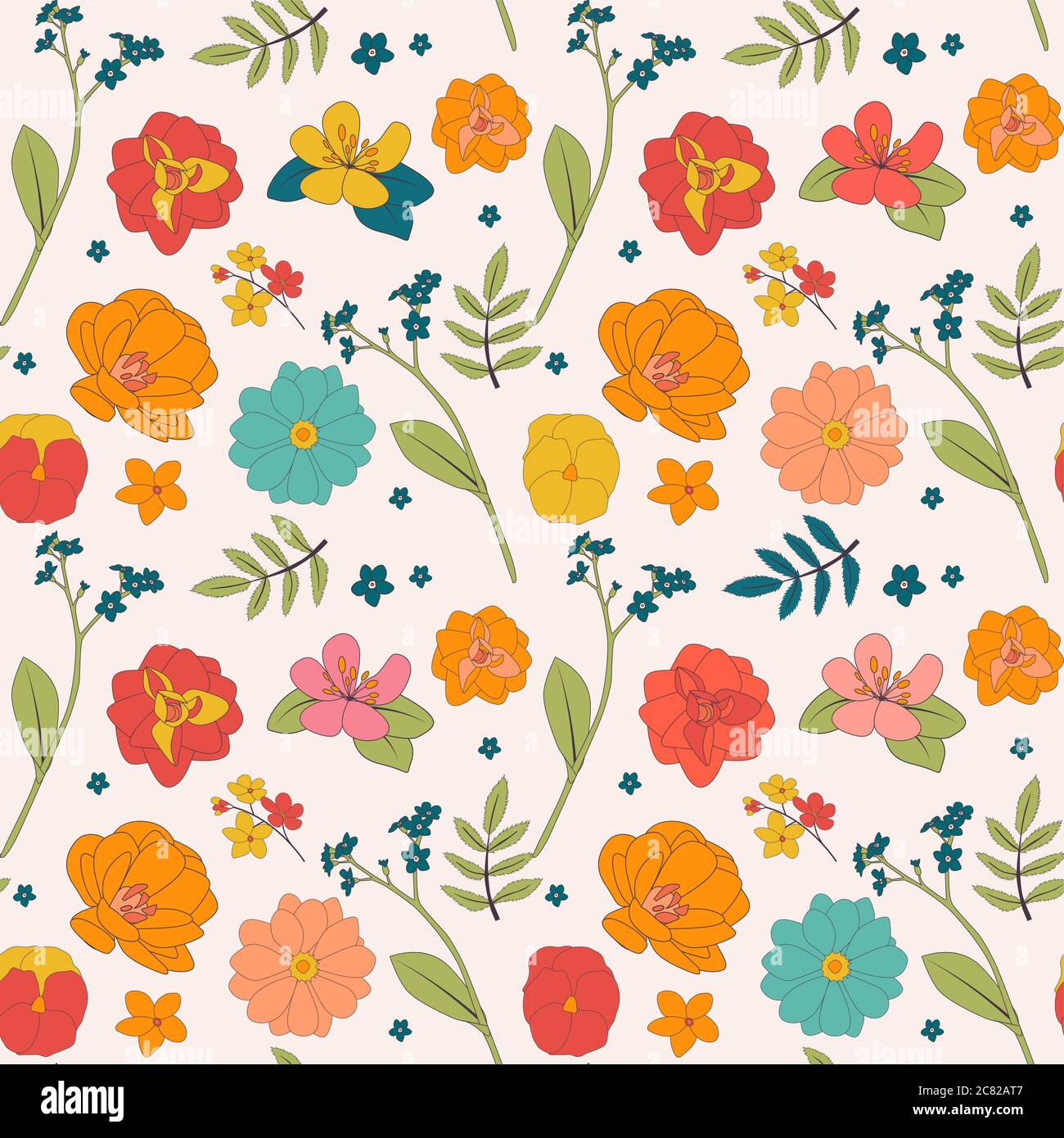 Fiore disegnato a mano motivo senza cuciture sfondo. Illustrazione vettoriale Illustrazione Vettoriale