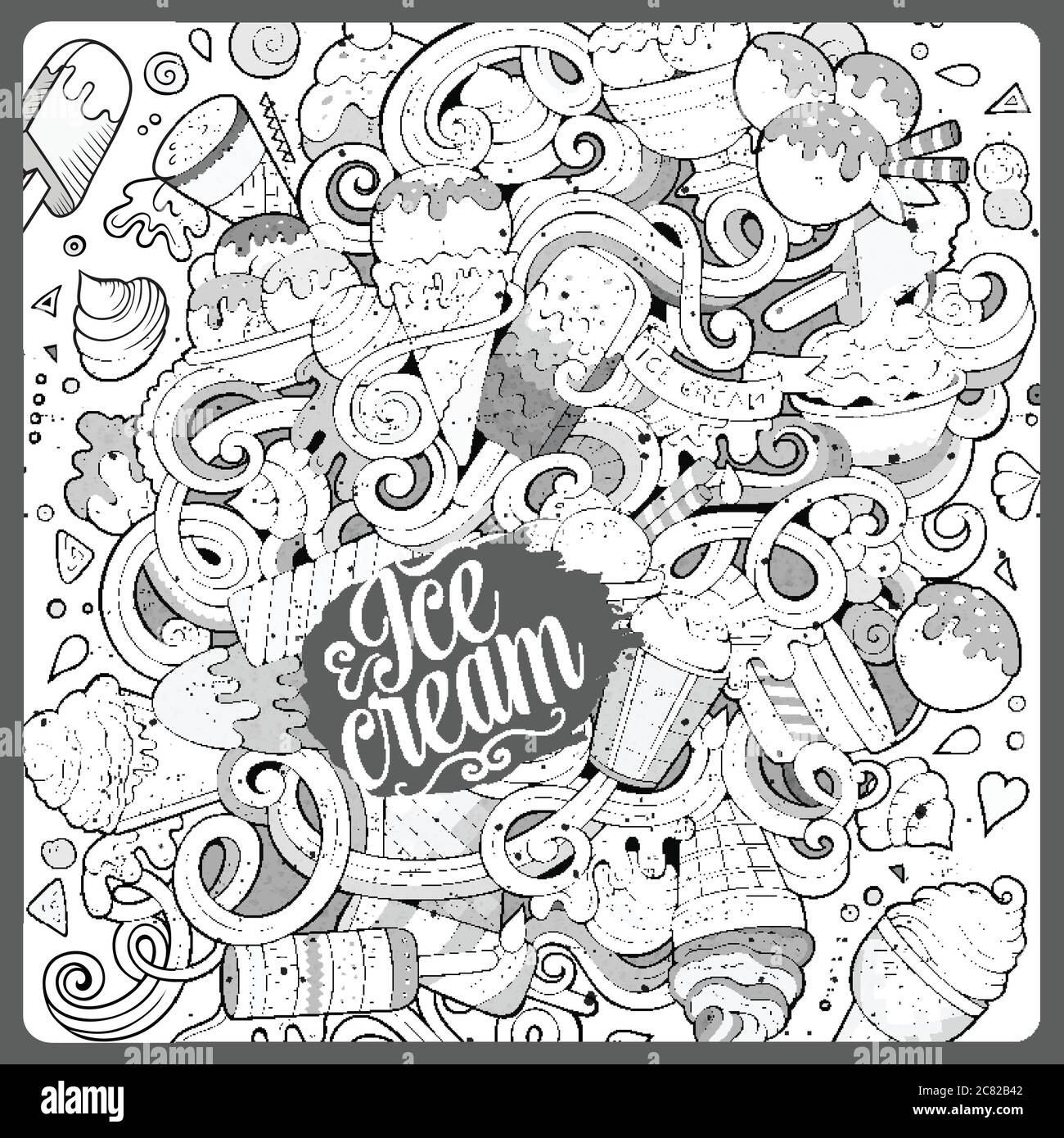 Cartoon disegni a mano doodles Ice Cream illustrazione Illustrazione Vettoriale