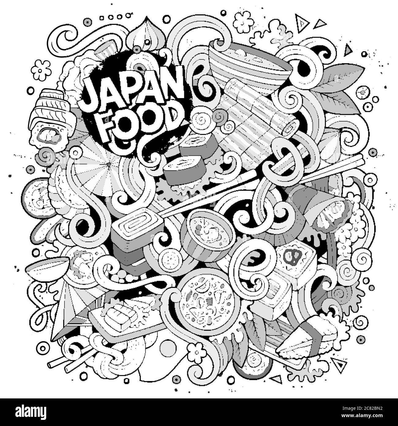 Cartoon disegni a mano doodles Giappone illustrazione alimentare. Illustrazione Vettoriale