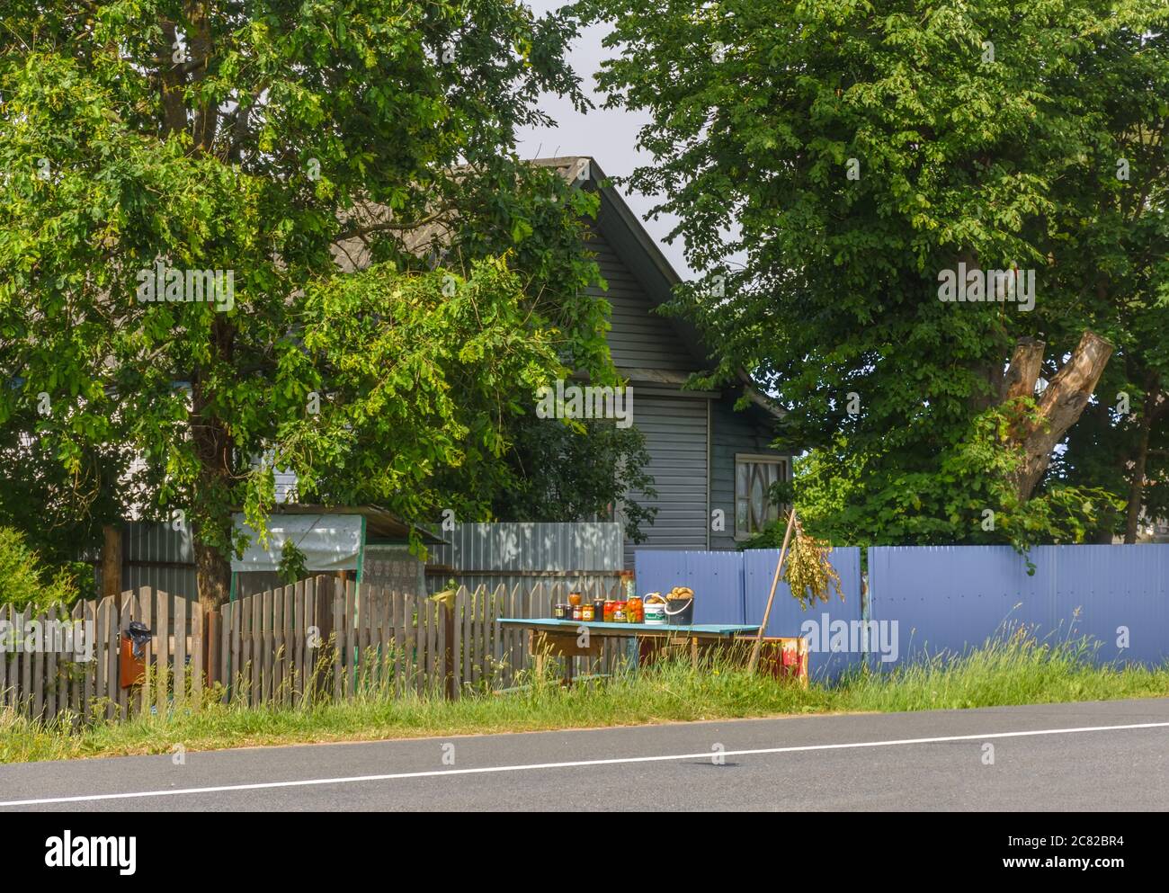 Il villaggio di Zaitsevo sulla strada che da San Pietroburgo porta a Mosca nella regione di Novgorod. Foto Stock