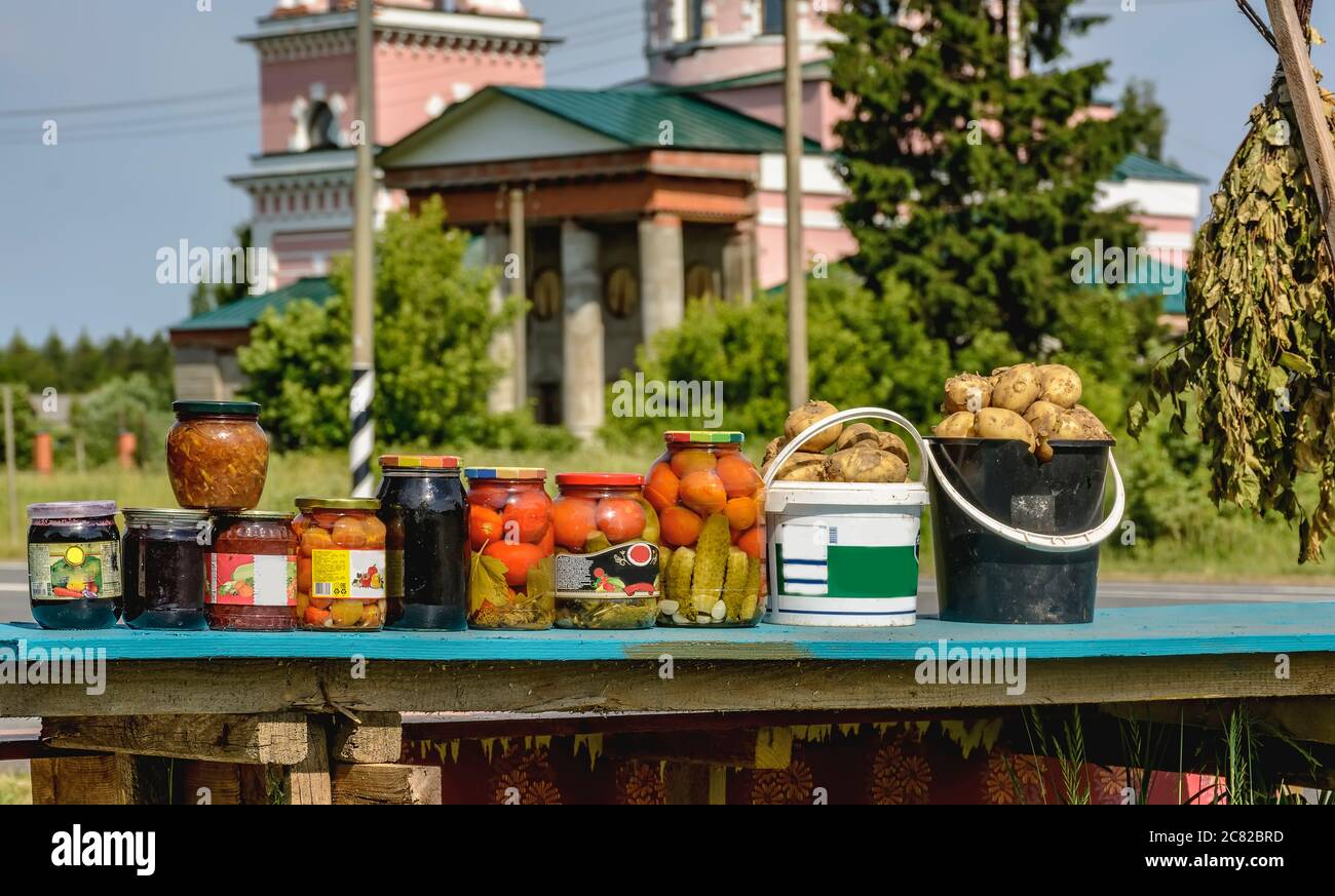 Il villaggio di Zaitsevo sulla strada che da San Pietroburgo porta a Mosca nella regione di Novgorod. Foto Stock