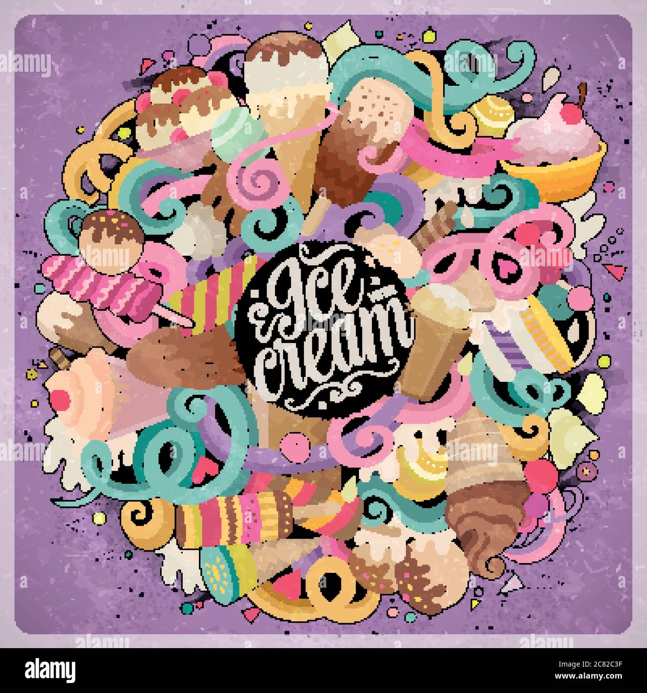 Cartoon disegni a mano doodles Ice Cream illustrazione Illustrazione Vettoriale