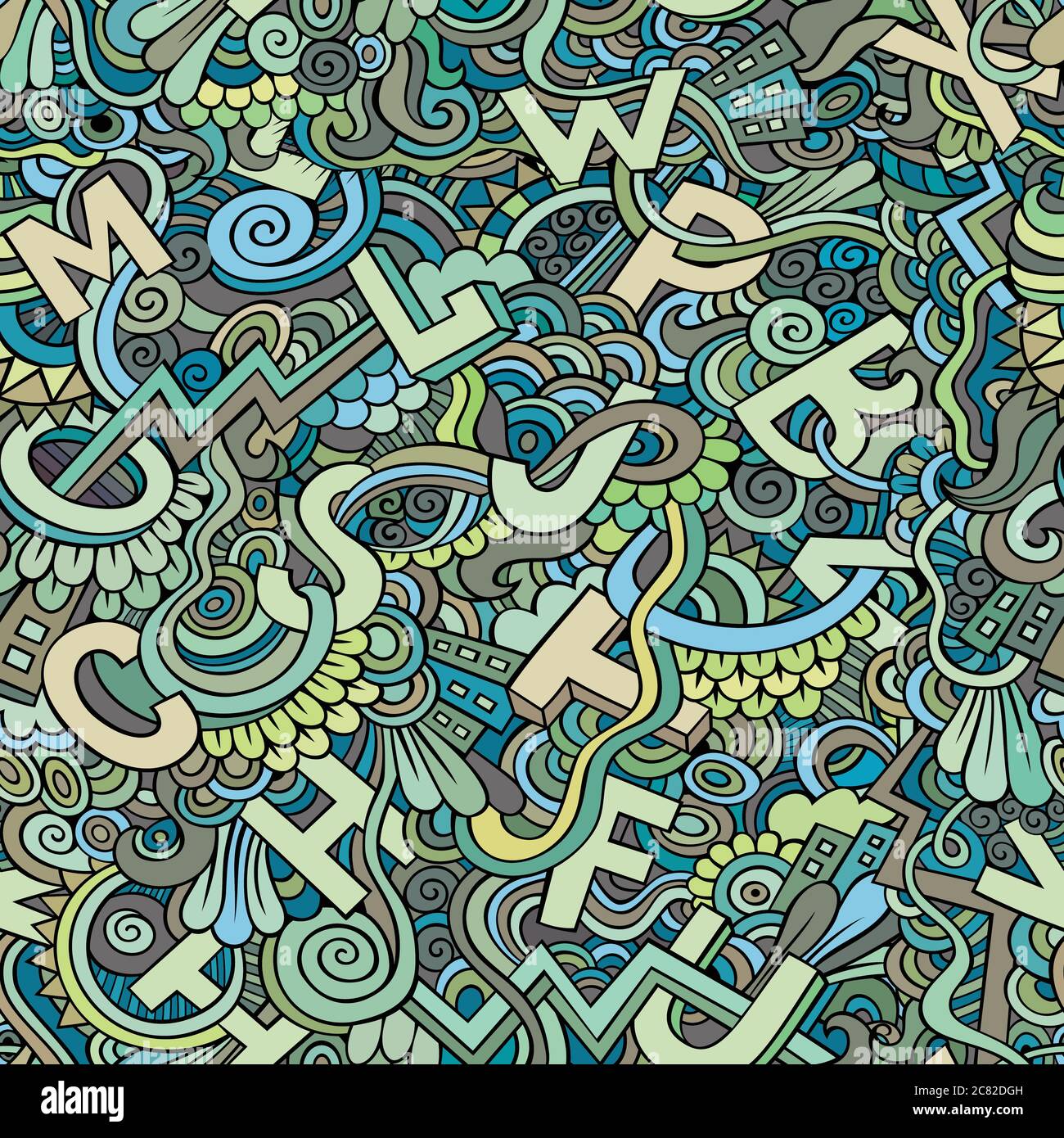 Lettere abstract decorative doodles modello senza giunture Illustrazione Vettoriale