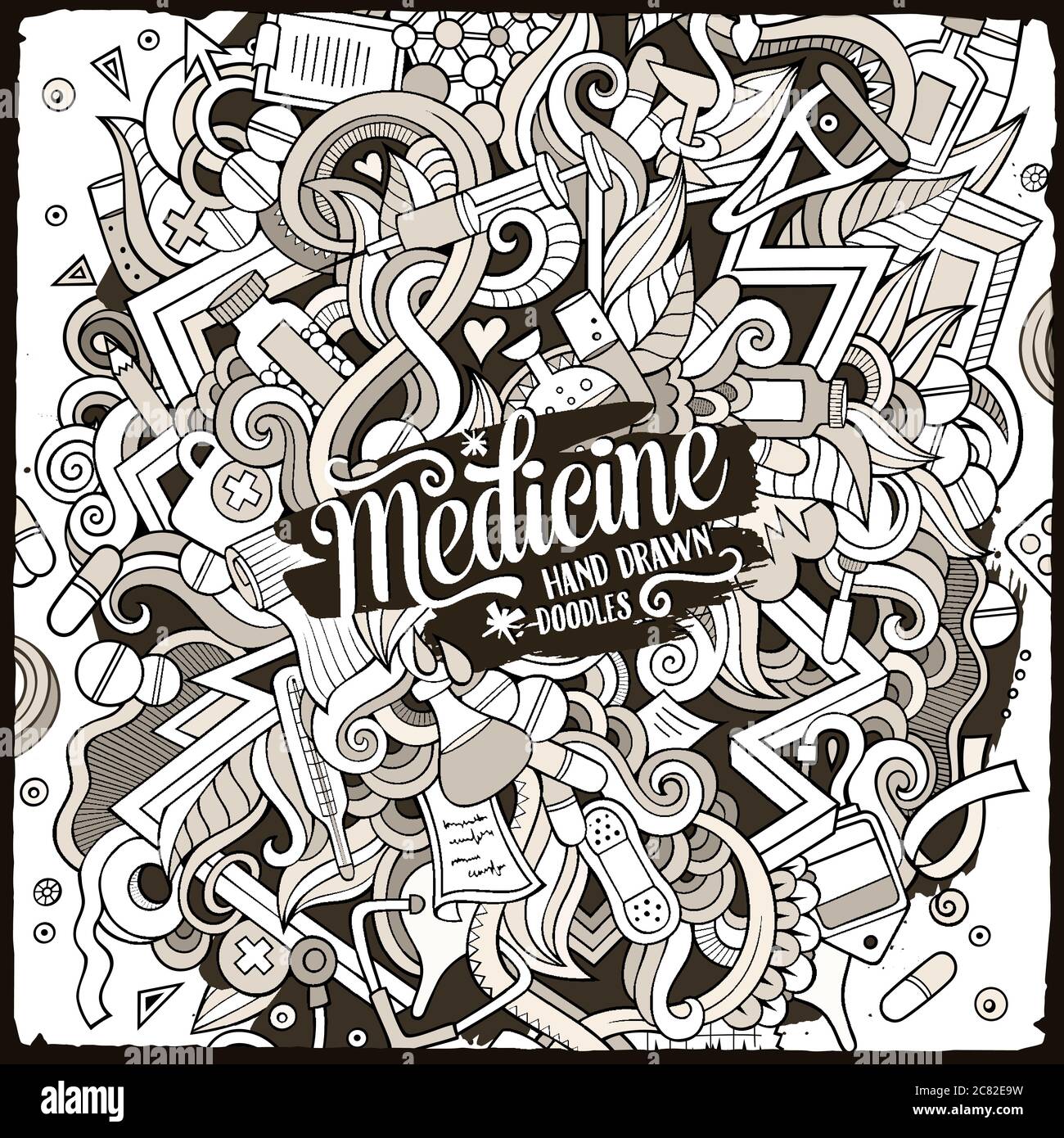 Cartoon carino doodles disegnati a mano illustrazione medica Illustrazione Vettoriale