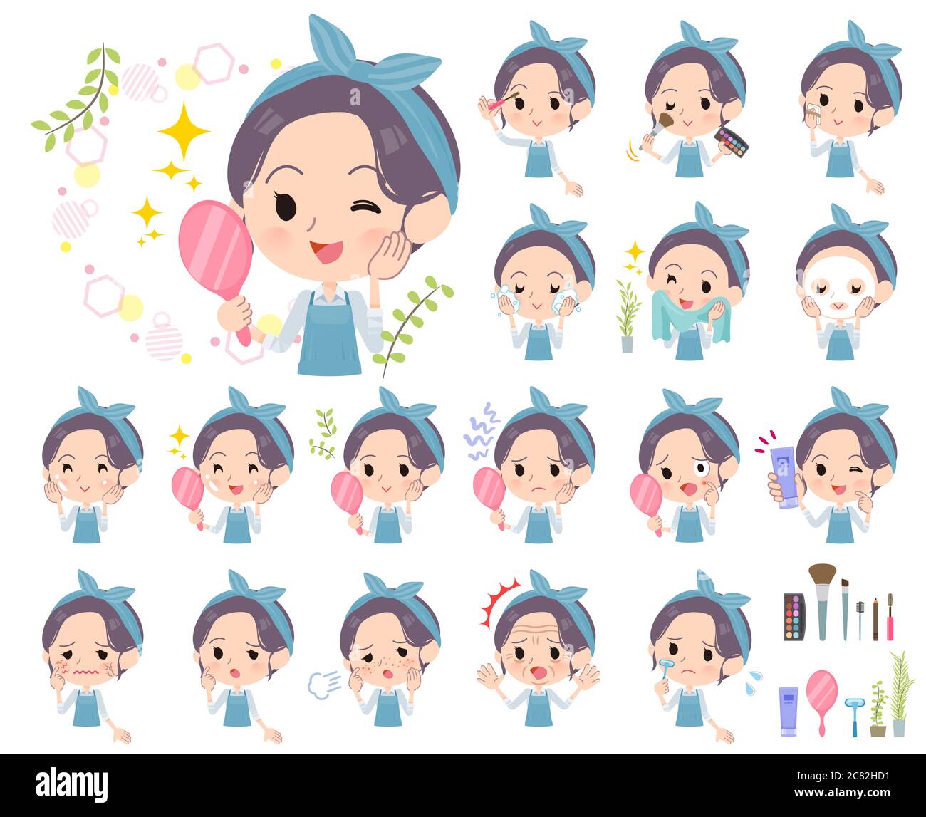 Un set di MOM su bellezza.Ci sono varie azioni come la cura della pelle e del trucco.it vettore dell'arte così è facile da modificare. Illustrazione Vettoriale