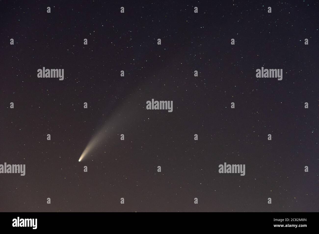 Neoswise Comet e la sua lunga coda di polvere dopo il tramonto Foto Stock