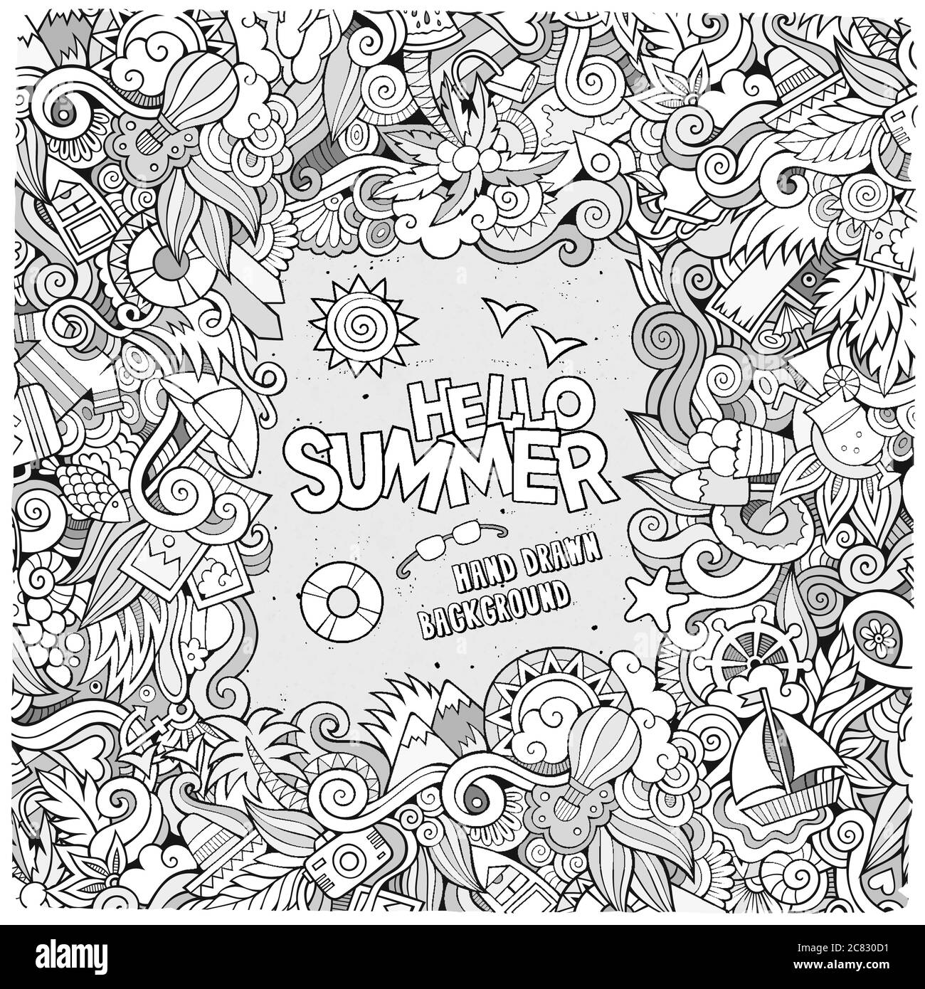 Doodles cornice vettoriale estate decorativa astratta Illustrazione Vettoriale