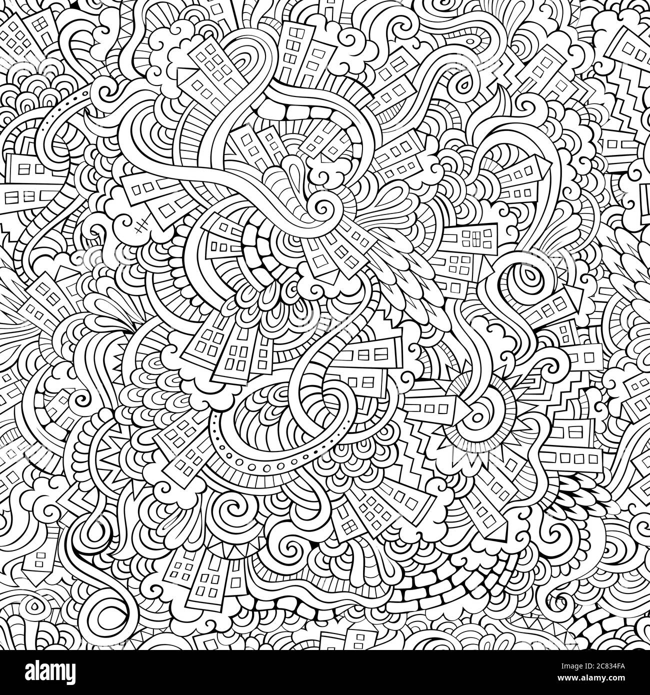 città disegnata a mano. motivo senza giunture Illustrazione Vettoriale