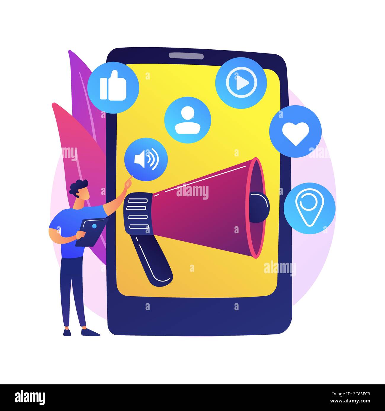 Metafora del concetto del vettore di gestione di marketing SMM Illustrazione Vettoriale