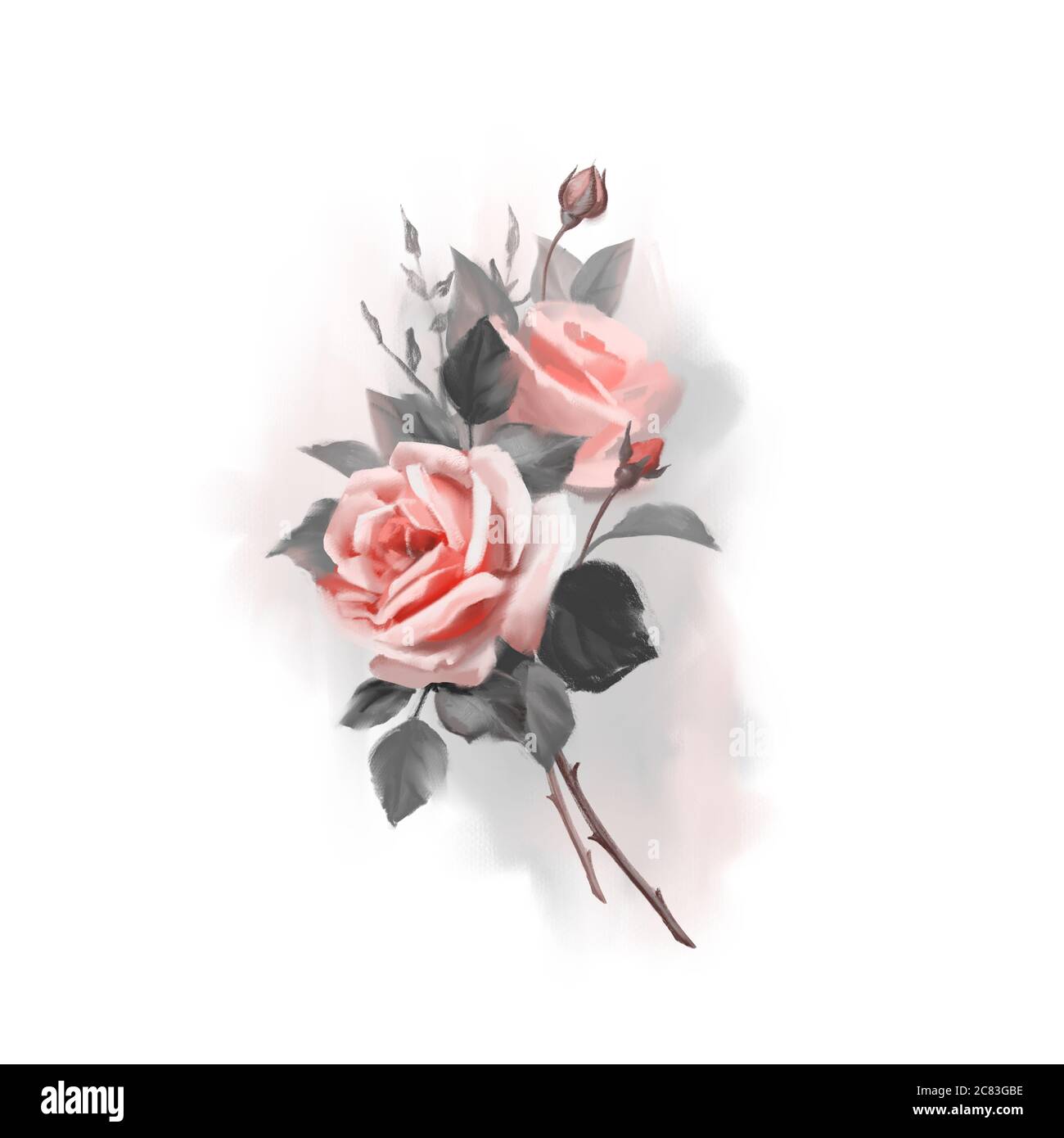 Illustrazione di eleganza con bouquet di rose. Pittura in stile vntage Foto Stock