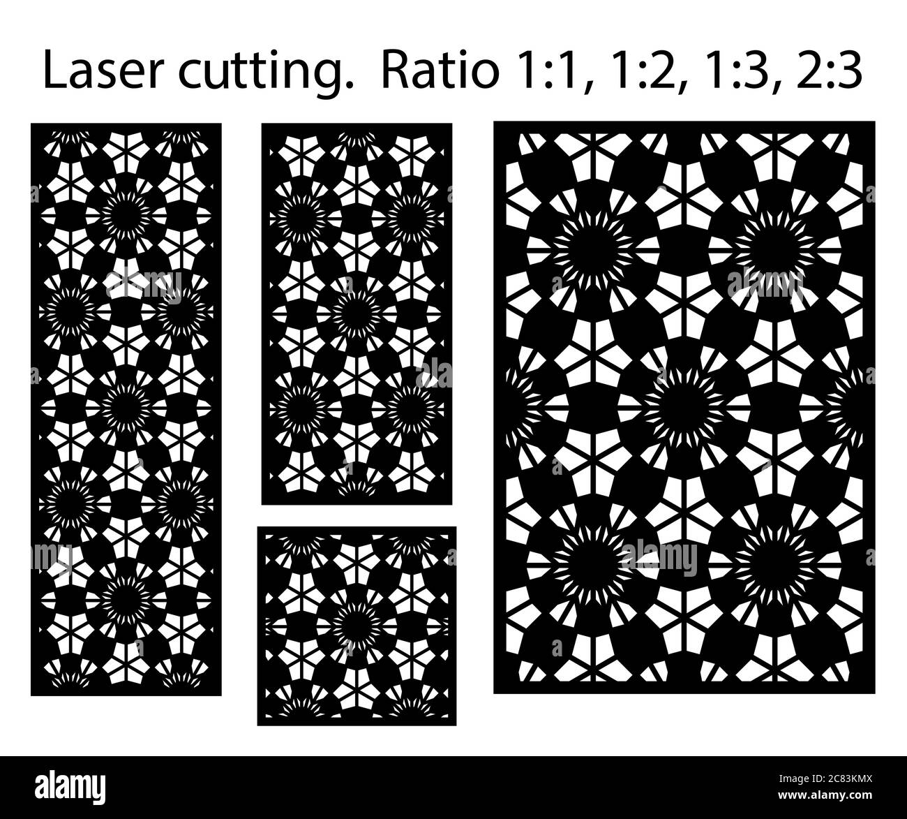 Schema laser. Set di pannelli decorativi vettoriali per taglio laser. Modello per divisorio interno in stile arabesco. Pattern laser vettoriali Illustrazione Vettoriale