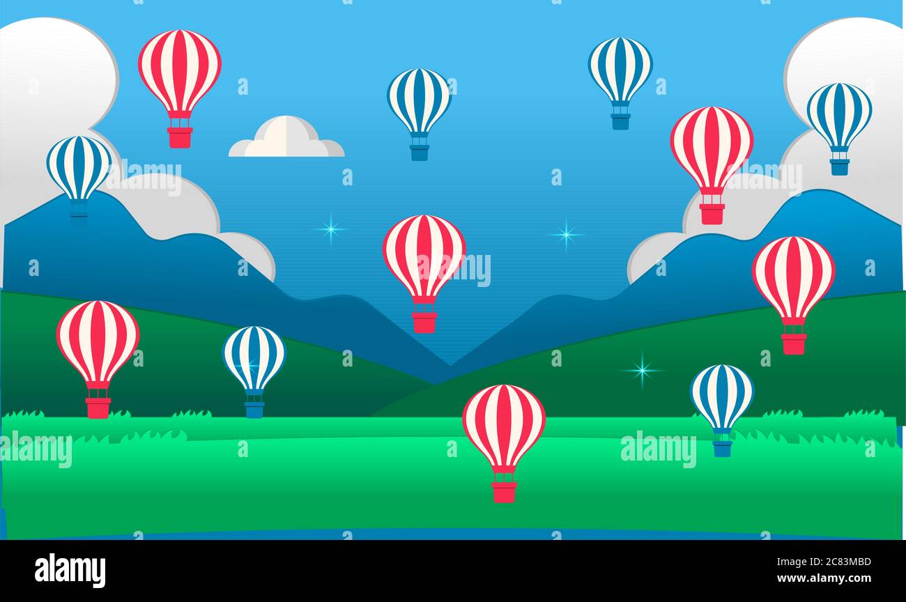 palloncini ad aria calda volano in giardino Illustrazione Vettoriale