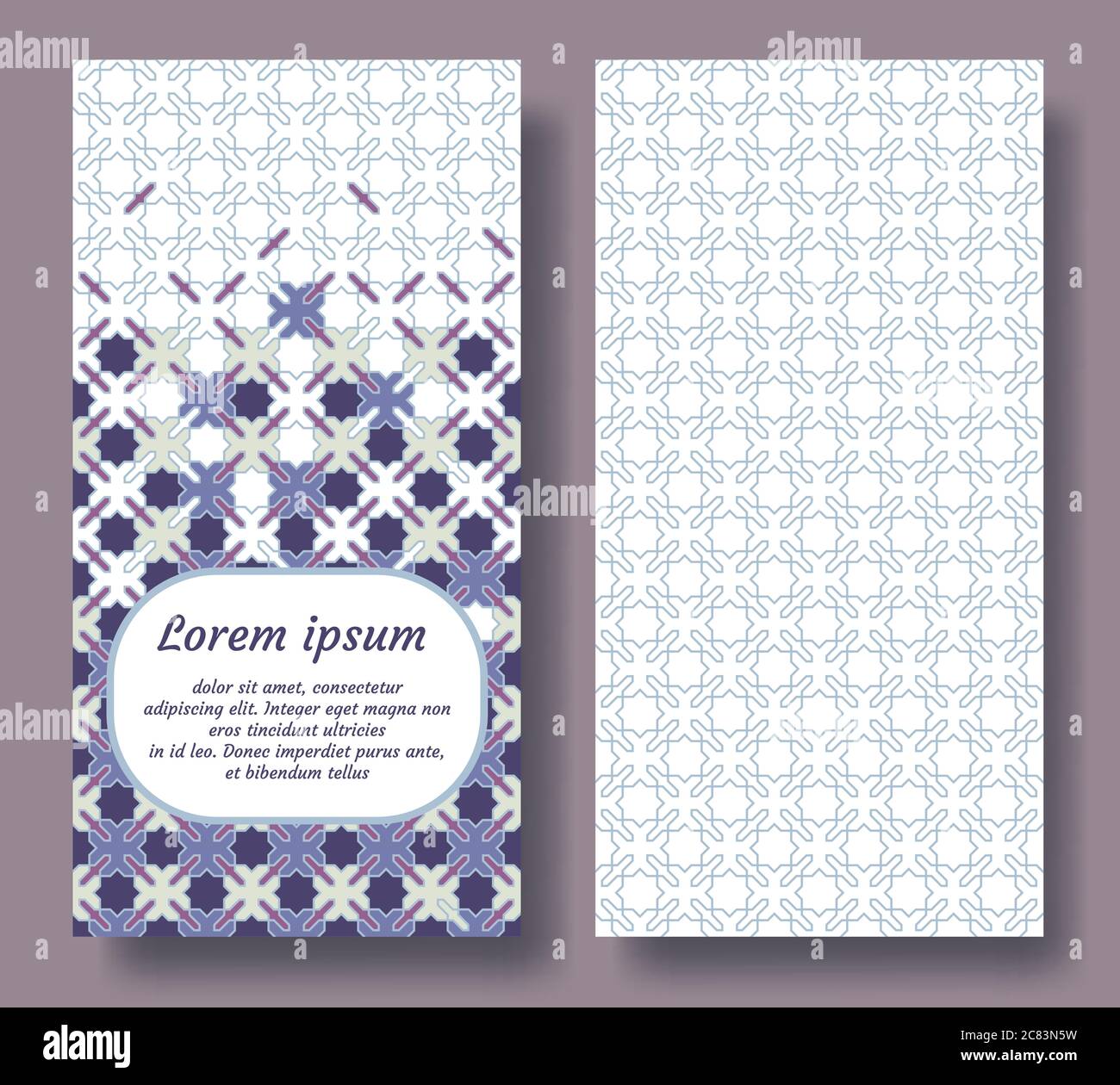 Doppia carta araba per invito, celebrazione, salvataggio della data, matrimonio eseguito in piastrelle arabiche geometriche. Modello vettore scheda colofuso Illustrazione Vettoriale