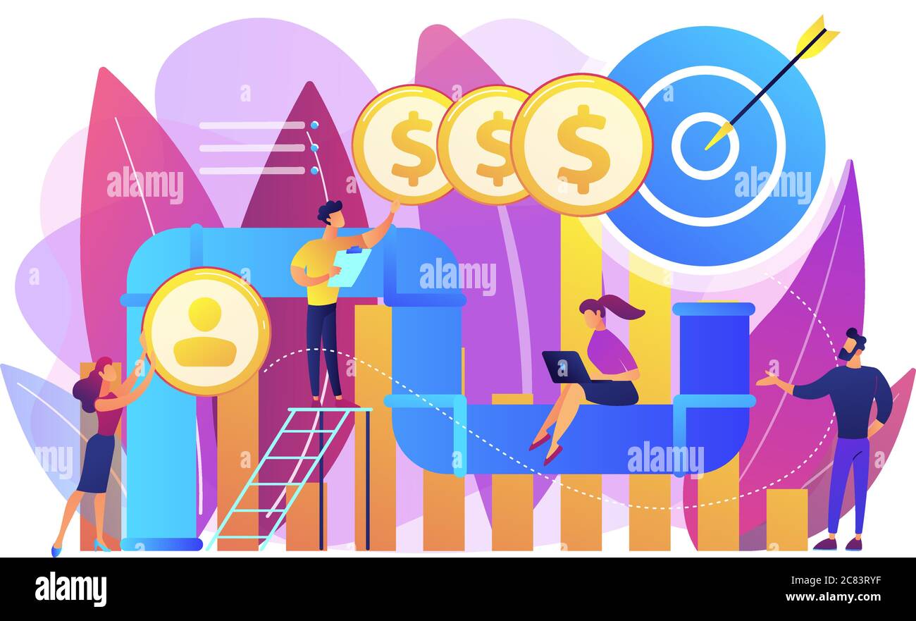 Illustrazione vettoriale del concetto di gestione della pipeline di vendita. Illustrazione Vettoriale