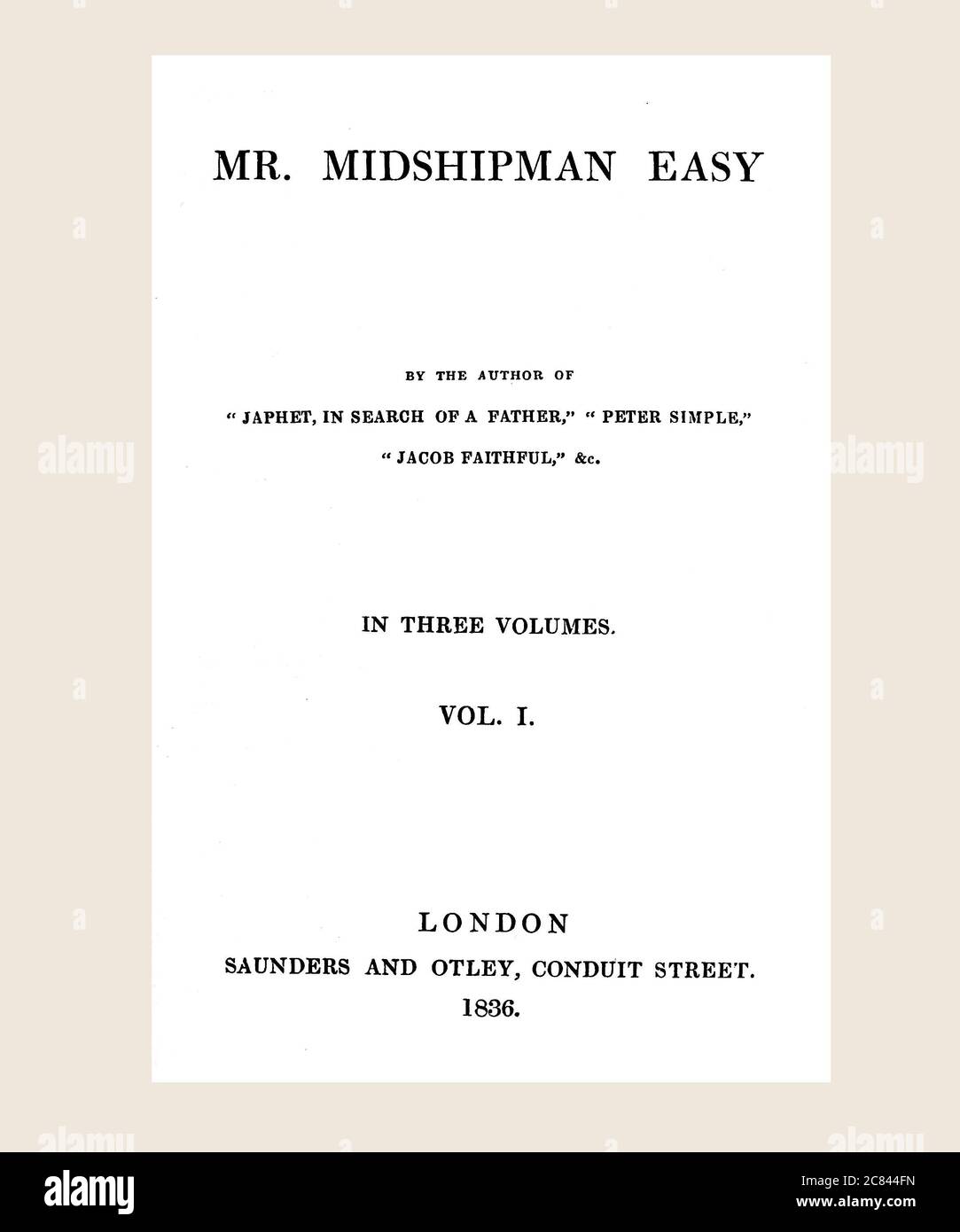 Captain F Marryat MR. Midshipman Easy vol.1 titolo prima edizione pagina aggiornata e ripristinata Foto Stock