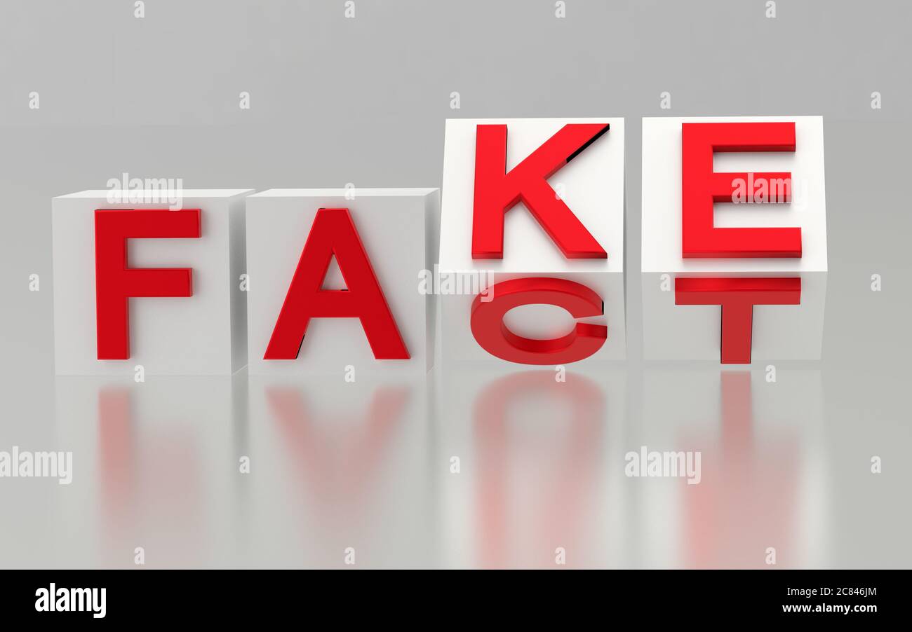 I cubi con le lettere capovolgono e le parole cambiano da FATTO a FALSO. rendering 3d Foto Stock