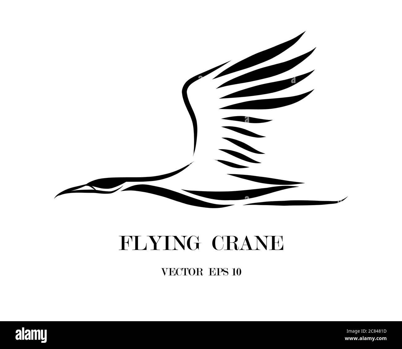 Logo vettoriale Line art della gru che sta volando. Illustrazione Vettoriale