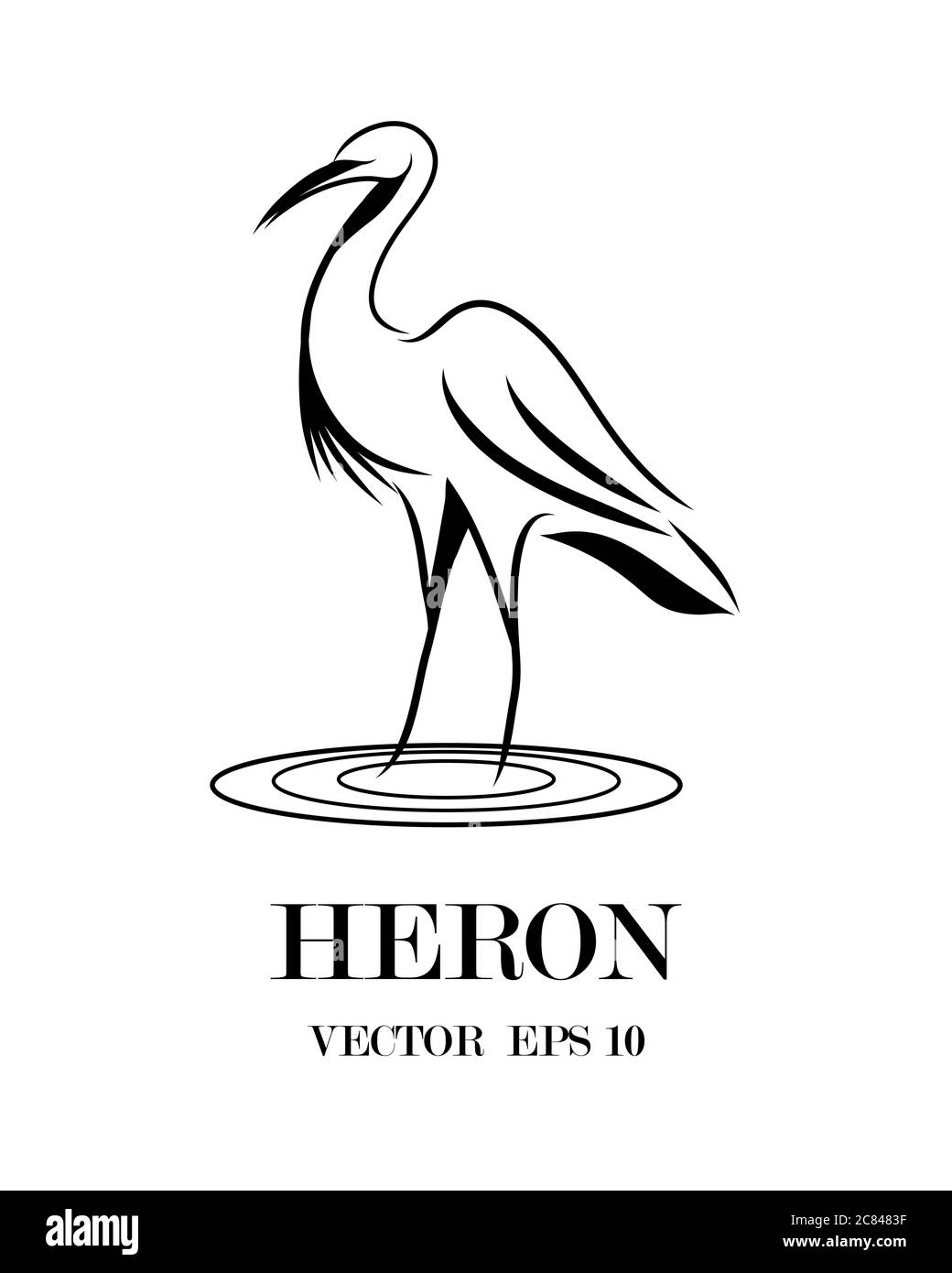 Line art vettore logo di airone che è in piedi. Illustrazione Vettoriale