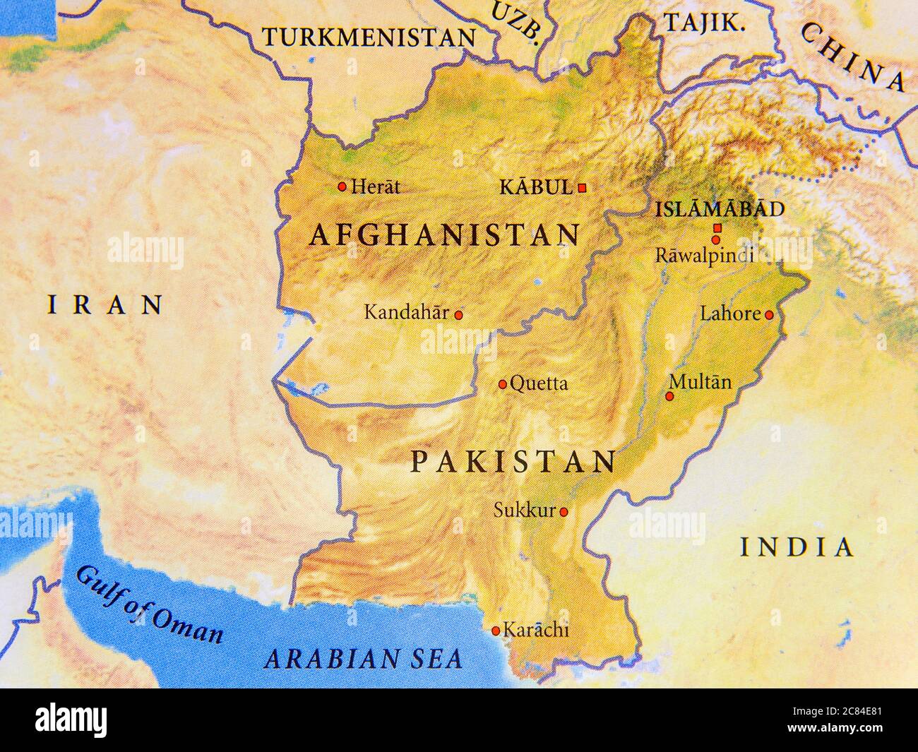Mappa geografica dell'Afghanistan e del Pakistan con città importanti Foto  stock - Alamy