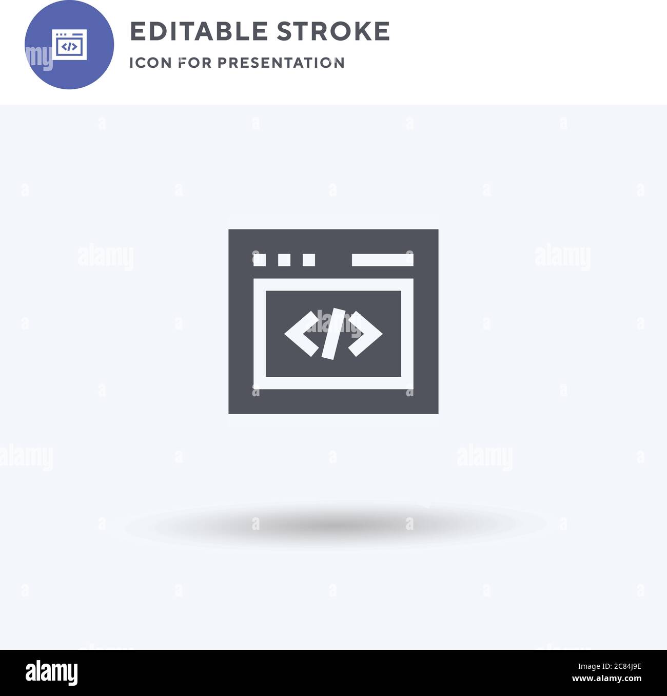 Vettore icona codice, segno piatto riempito, pittogramma solido isolato su bianco, illustrazione del logo. Icona codice per la presentazione. Illustrazione Vettoriale