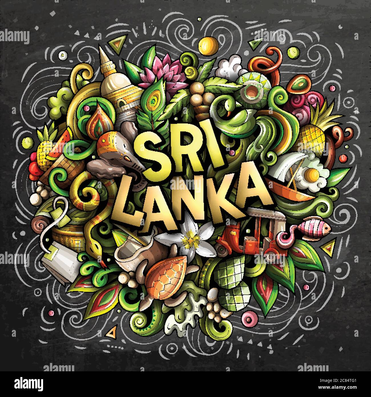 Sri Lanka disegnata a mano fumetti doodles illustrazione. Design divertente. Illustrazione Vettoriale