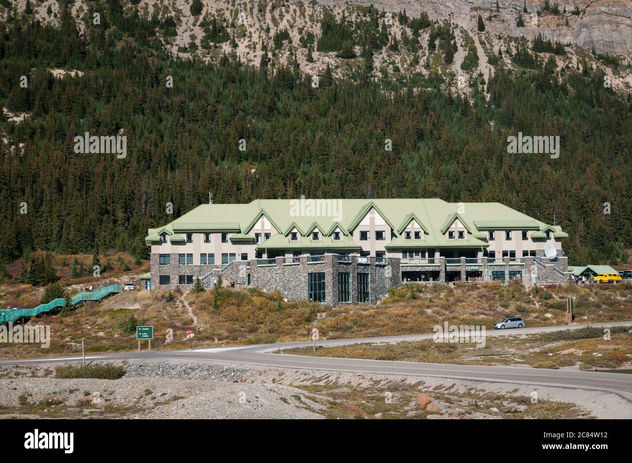 Centro visitatori del ghiacciaio Athabasca, Columbia Icefields, Alberta, Canada. Foto Stock