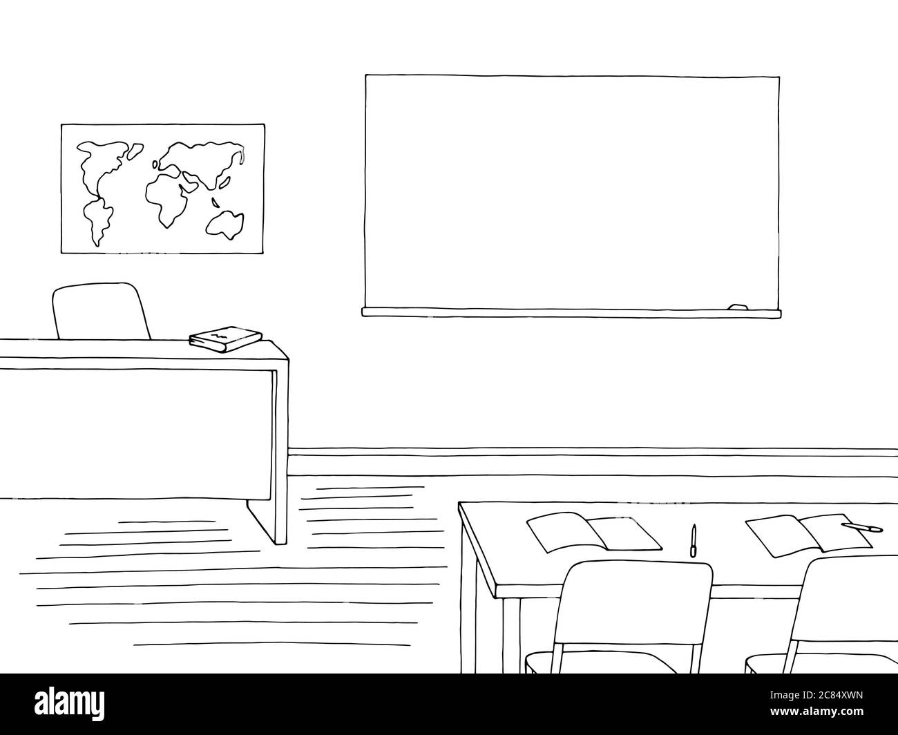 Grafico classe nero bianco scuola interno disegno vettoriale Illustrazione Vettoriale