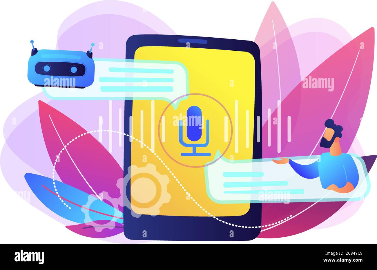 Illustrazione vettoriale del concetto di assistente virtuale con controllo vocale di chatbot. Illustrazione Vettoriale