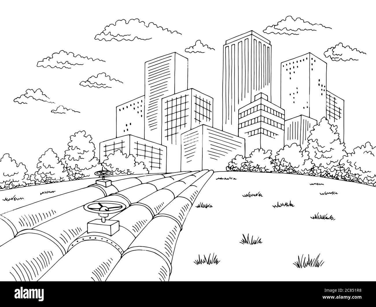 City Pipes grafica black white skyline skyline illustrazione vettore Illustrazione Vettoriale