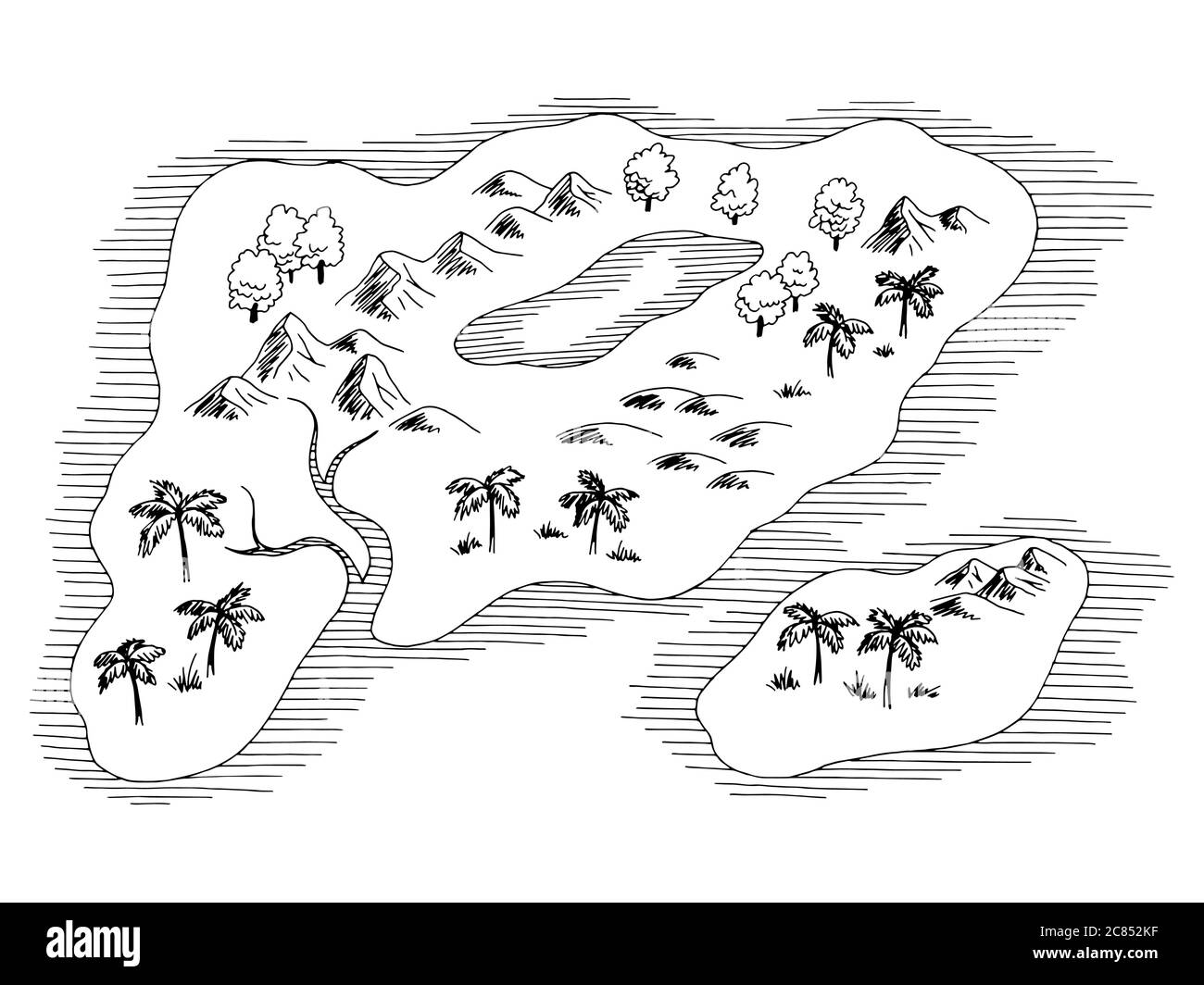 Mappa dell'isola retrò grafica in bianco nero illustrazione dello schizzo vettore Illustrazione Vettoriale