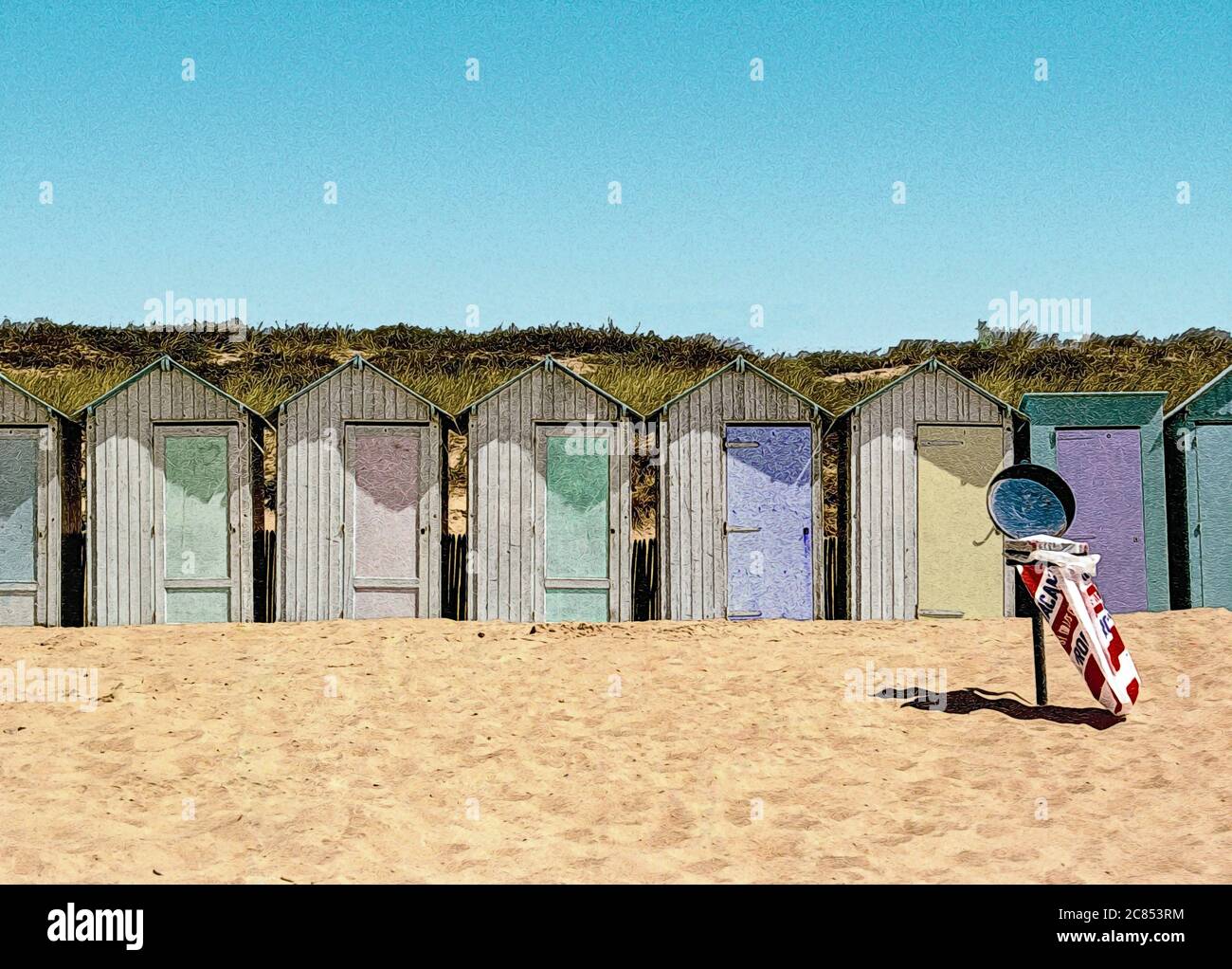 Foto illustrazione di capanne sulla costa occidentale della Francia Foto Stock