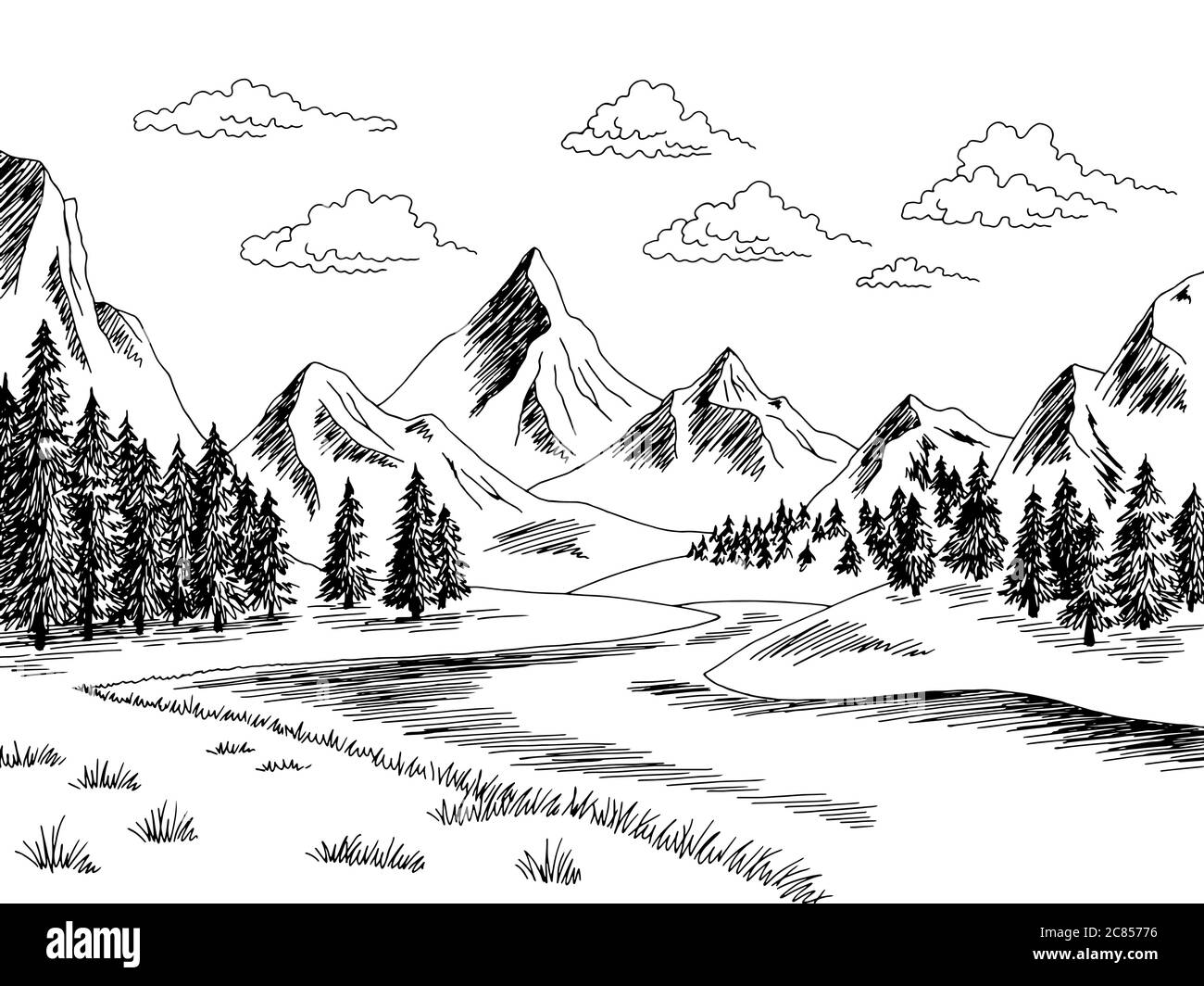 Illustrazione di montagna Foto e Immagini Stock in Bianco e Nero - Alamy