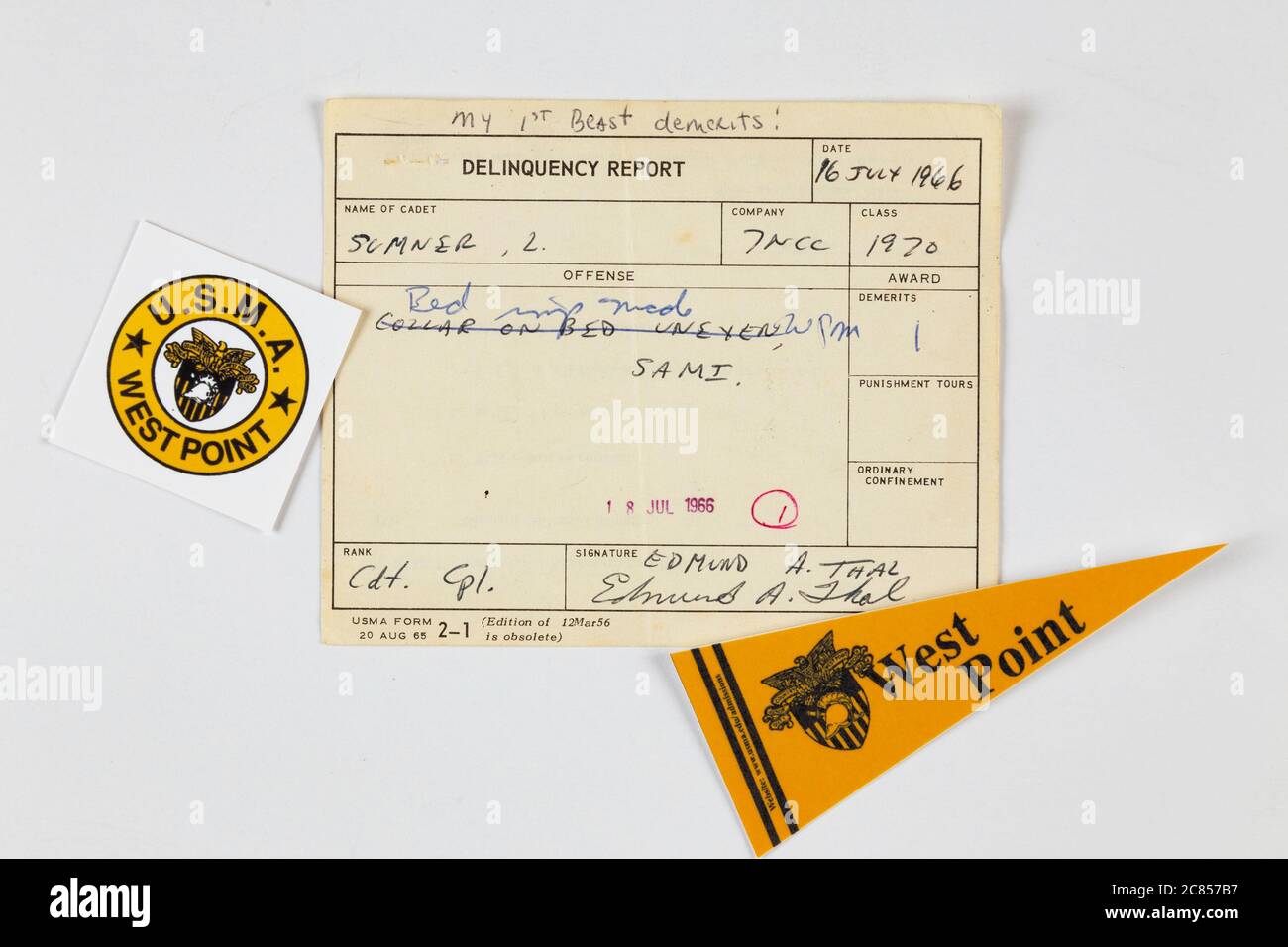 Still Life of a West Point delinquency report, 1966 Foto Stock